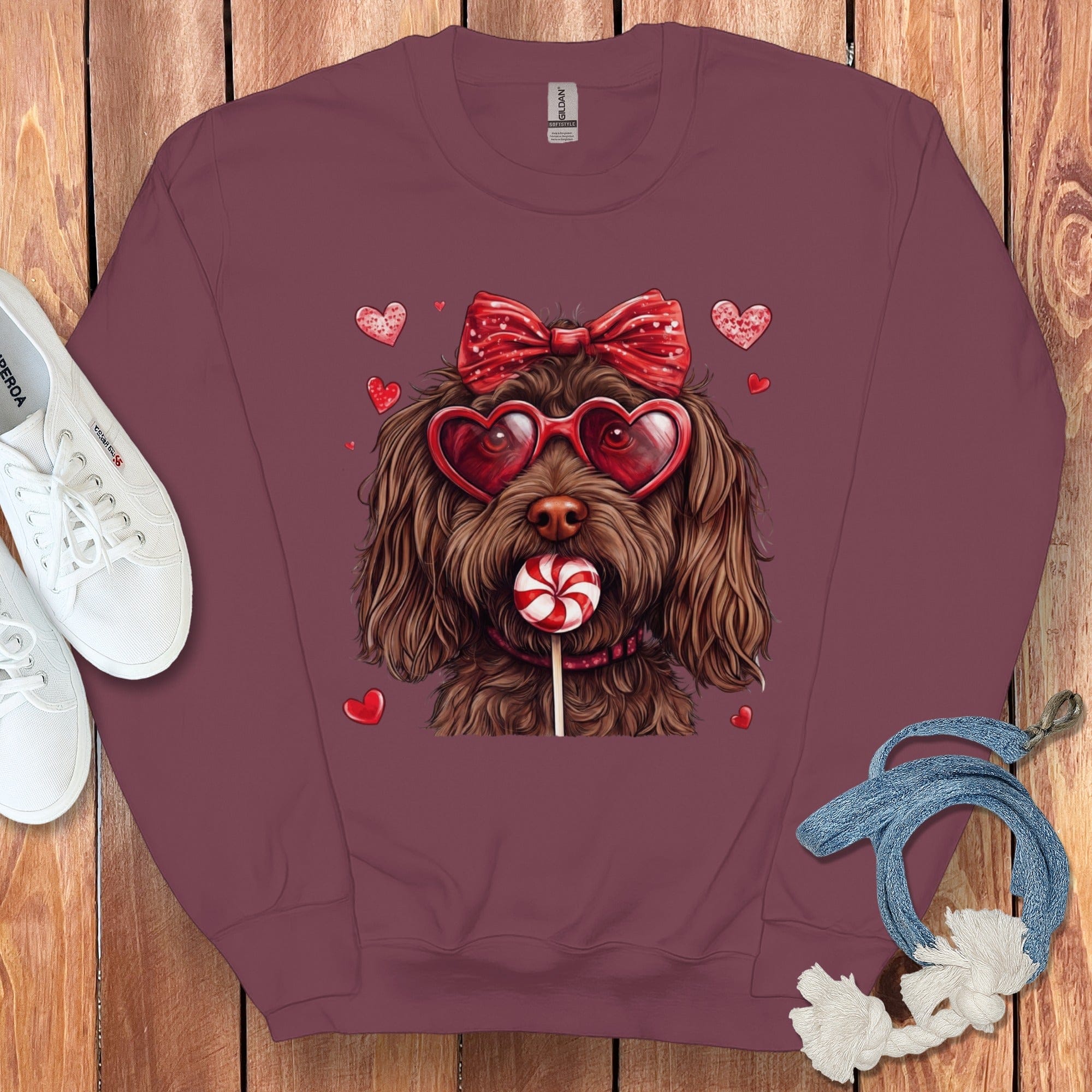 Chocolate Labradoodle Coquette Sweatshirt in Maroon / S by Puppy Jo
