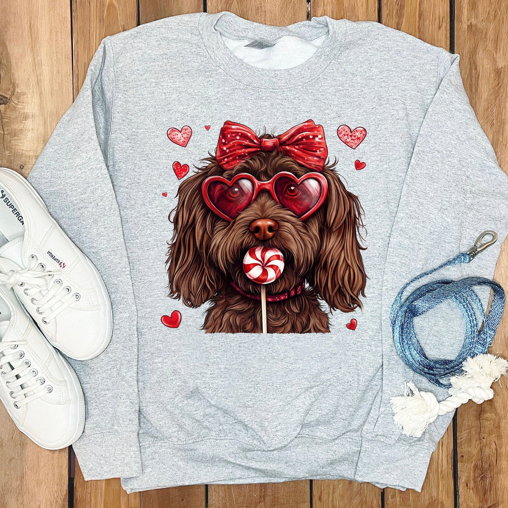 Chocolate Labradoodle Coquette Sweatshirt in Sport Grey / S by Puppy Jo
