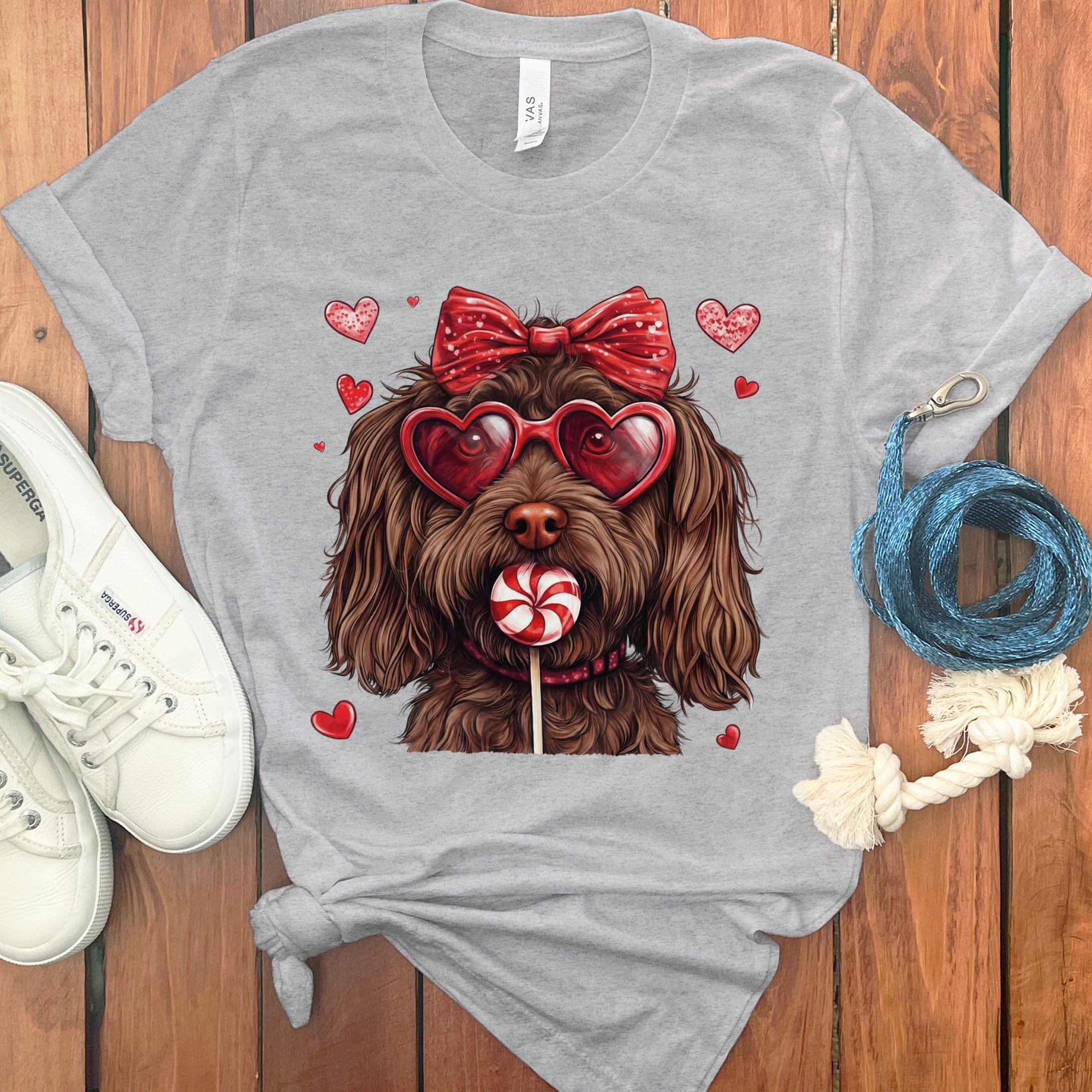 Chocolate Labradoodle Coquette T-Shirt in Athletic Heather / S by Puppy Jo