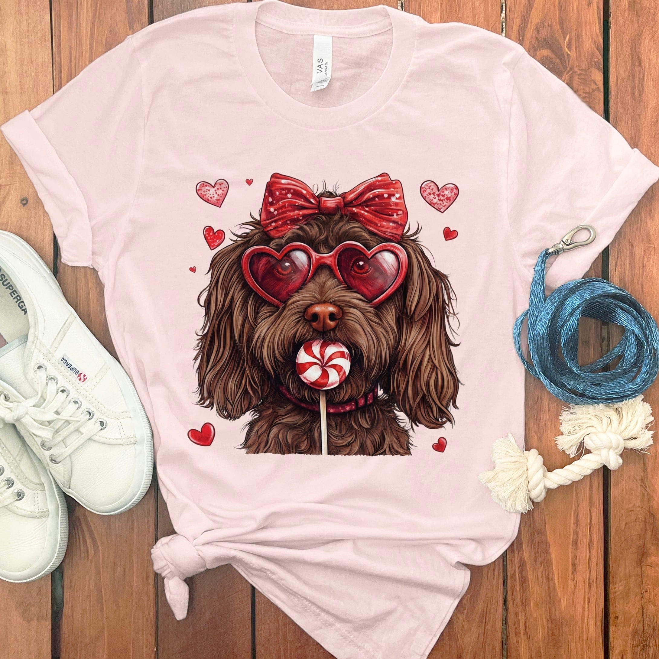 Chocolate Labradoodle Coquette T-Shirt in Soft Pink / S by Puppy Jo