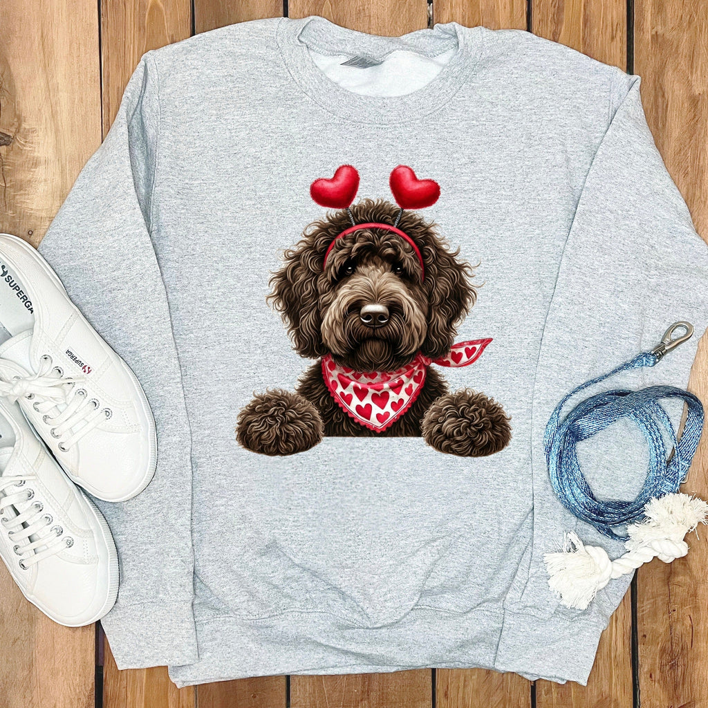 Chocolate Labradoodle Heart Sweatshirt in Sport Grey / S by Puppy Jo