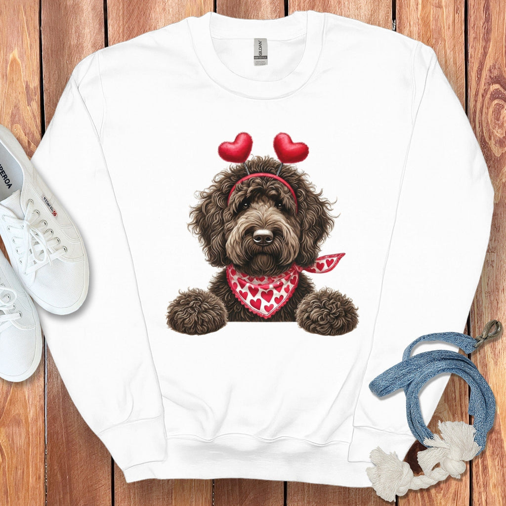 Chocolate Labradoodle Heart Sweatshirt in White / S by Puppy Jo