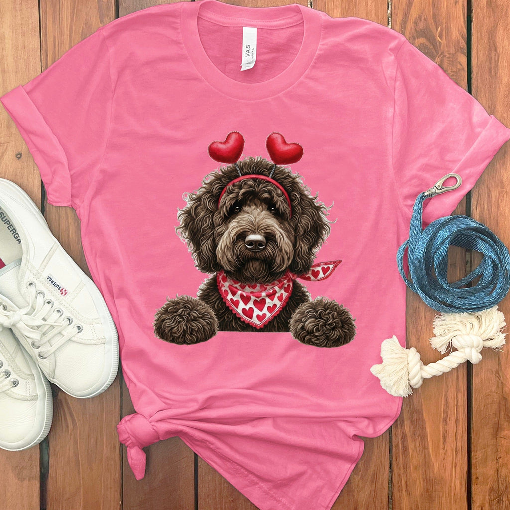 Chocolate Labradoodle Heart T-Shirt in Charity Pink / S by Puppy Jo