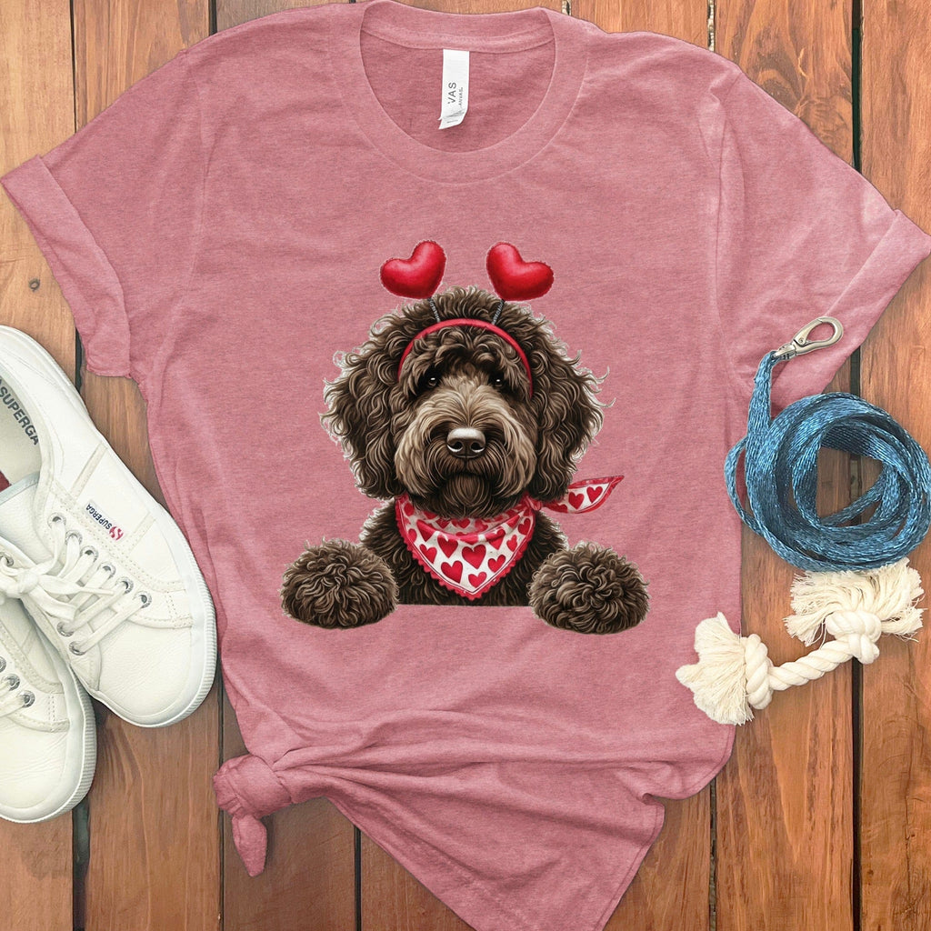 Chocolate Labradoodle Heart T-Shirt in Heather Mauve / S by Puppy Jo