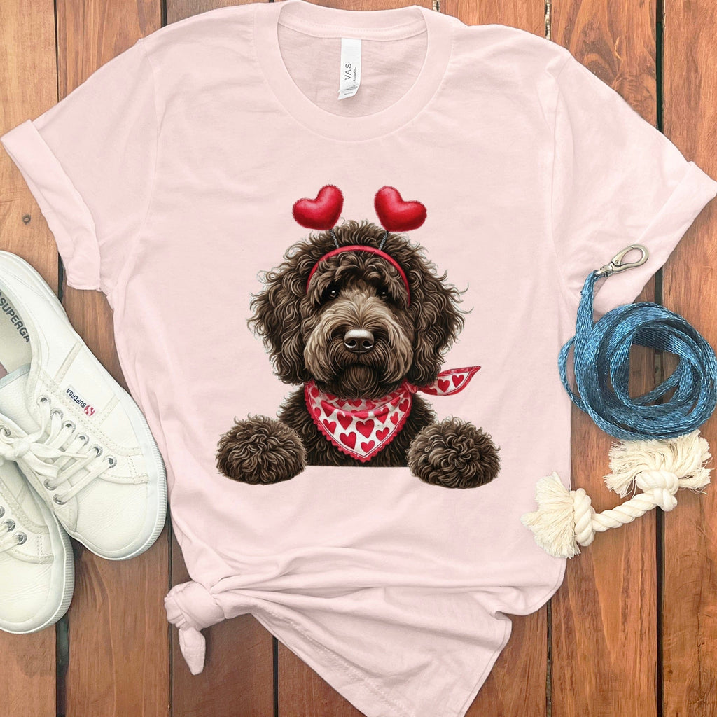 Chocolate Labradoodle Heart T-Shirt in Soft Pink / S by Puppy Jo
