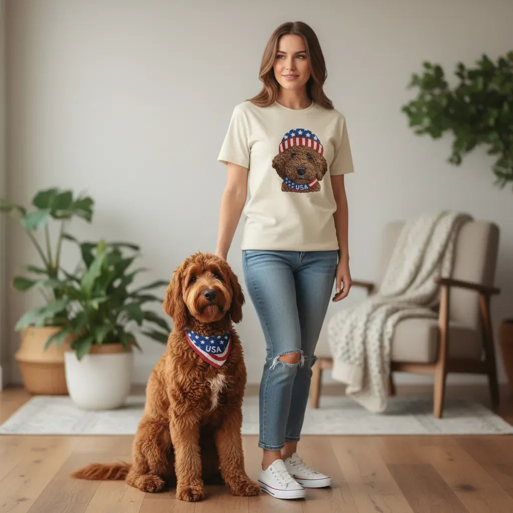 Chocolate Patriotic Cap Goldendoodle Sweatshirt in by Puppy Jo