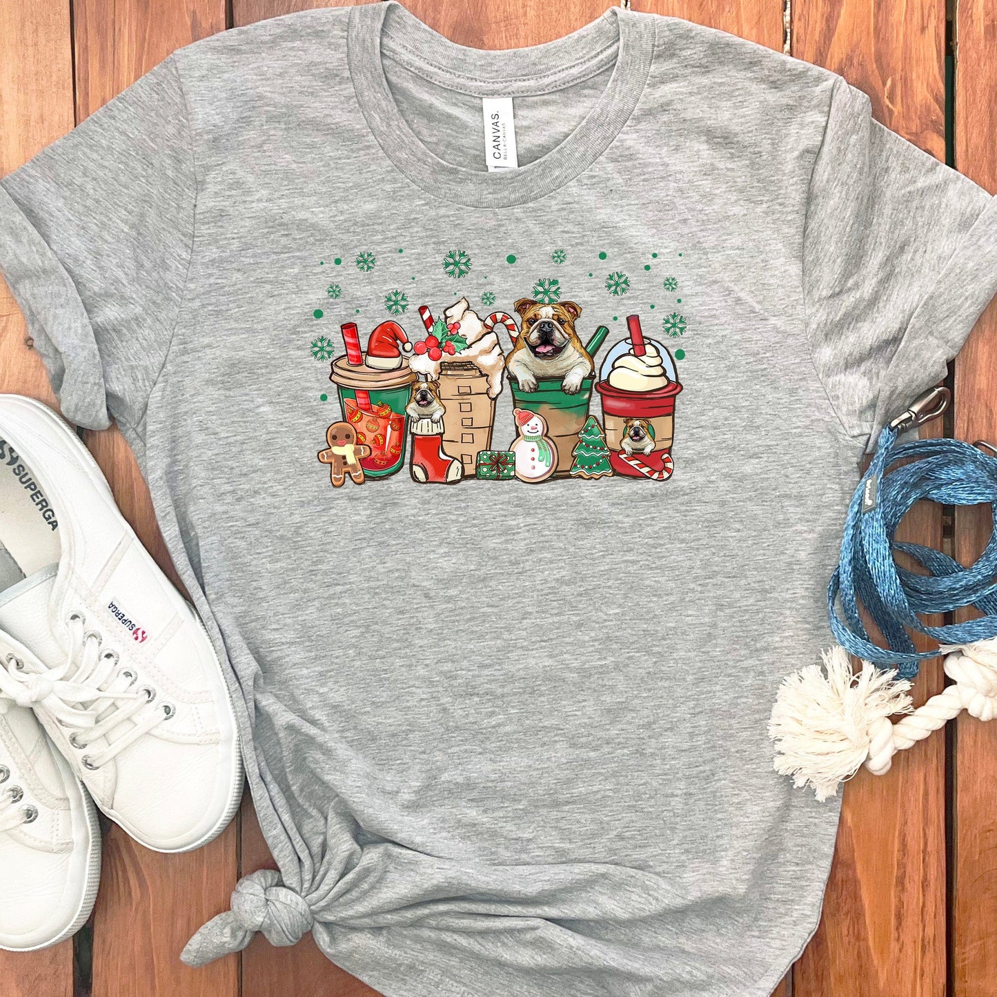 CHRISTMAS ENGLISH BULLDOGS COFFEE T-SHIRT