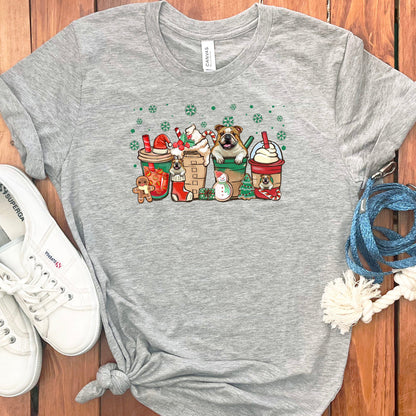 CHRISTMAS ENGLISH BULLDOGS COFFEE T-SHIRT