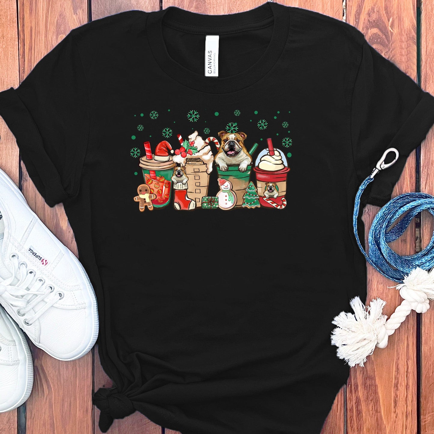 CHRISTMAS ENGLISH BULLDOGS COFFEE T-SHIRT
