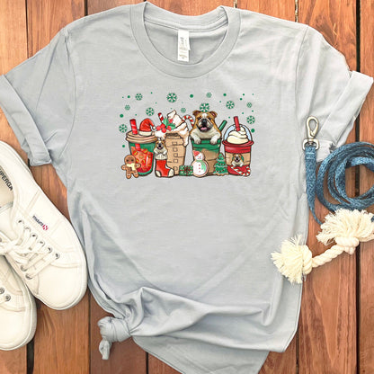 CHRISTMAS ENGLISH BULLDOGS COFFEE T-SHIRT