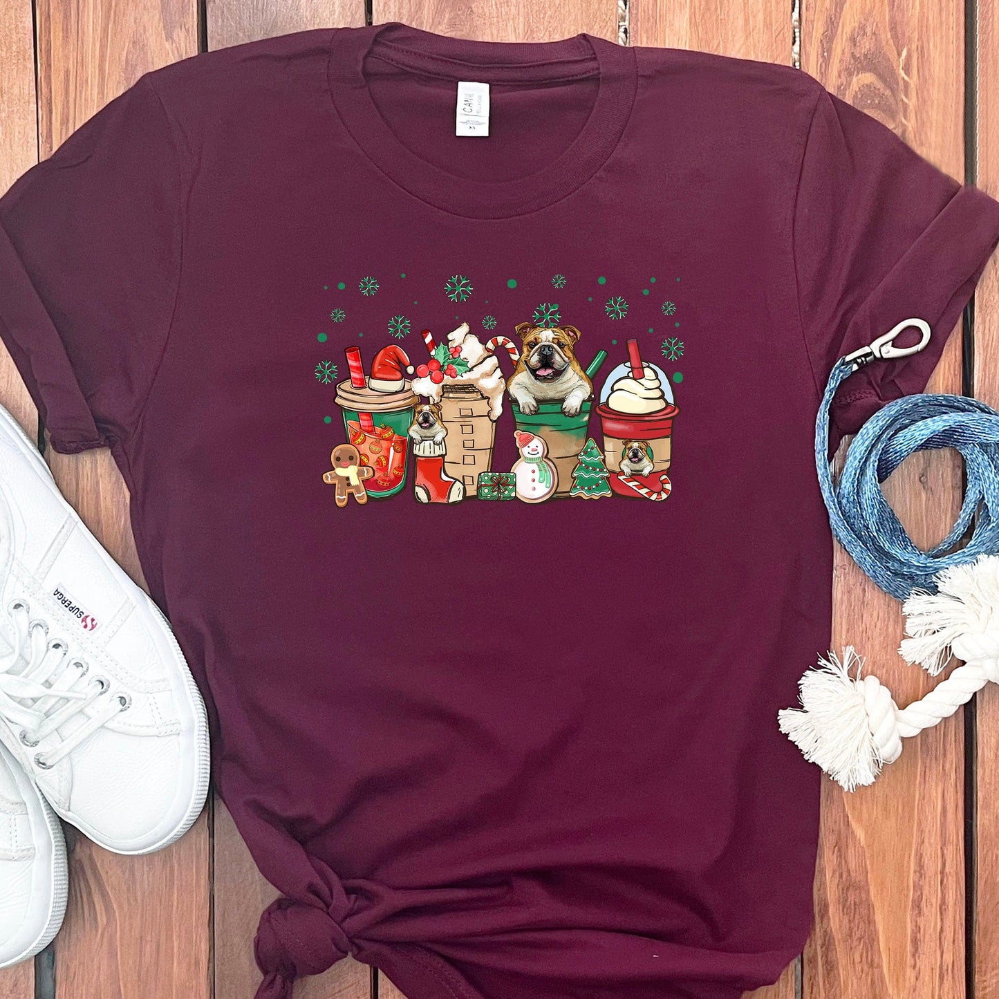CHRISTMAS ENGLISH BULLDOGS COFFEE T-SHIRT