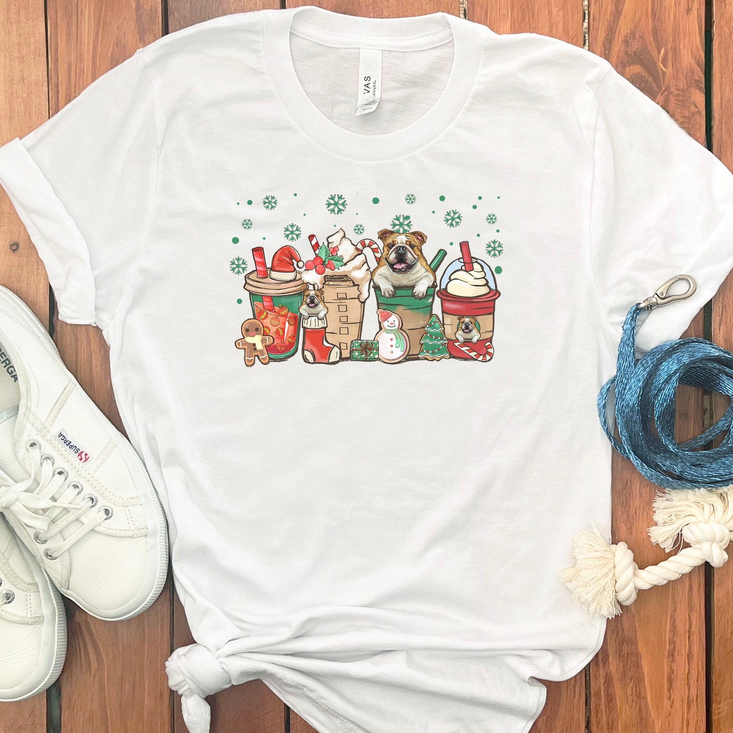 CHRISTMAS ENGLISH BULLDOGS COFFEE T-SHIRT