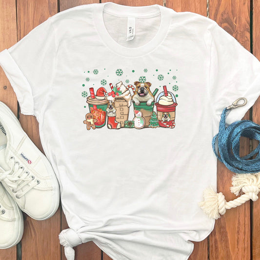 CHRISTMAS ENGLISH BULLDOGS COFFEE T-SHIRT