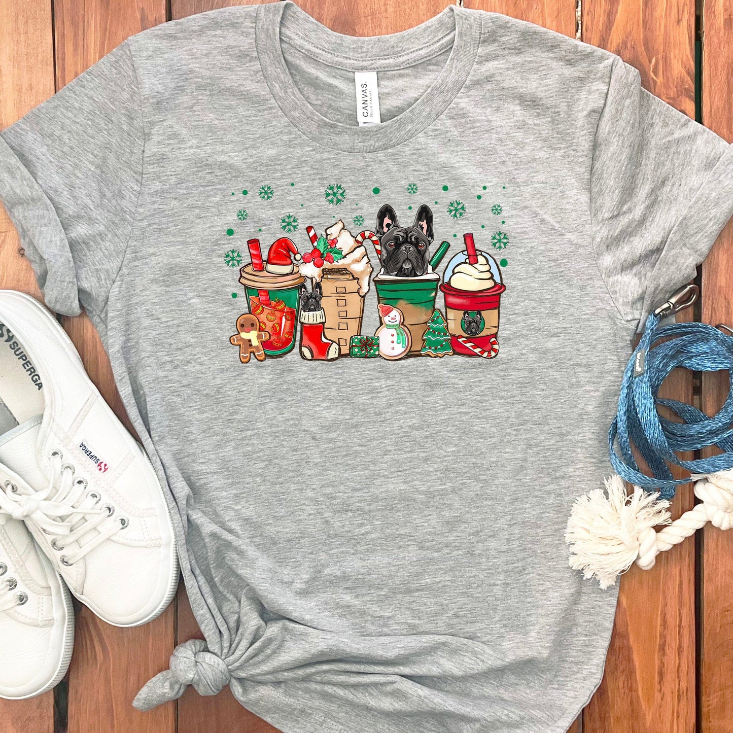 CHRISTMAS FRENCH BULLDOGS COFFEE T-SHIRT