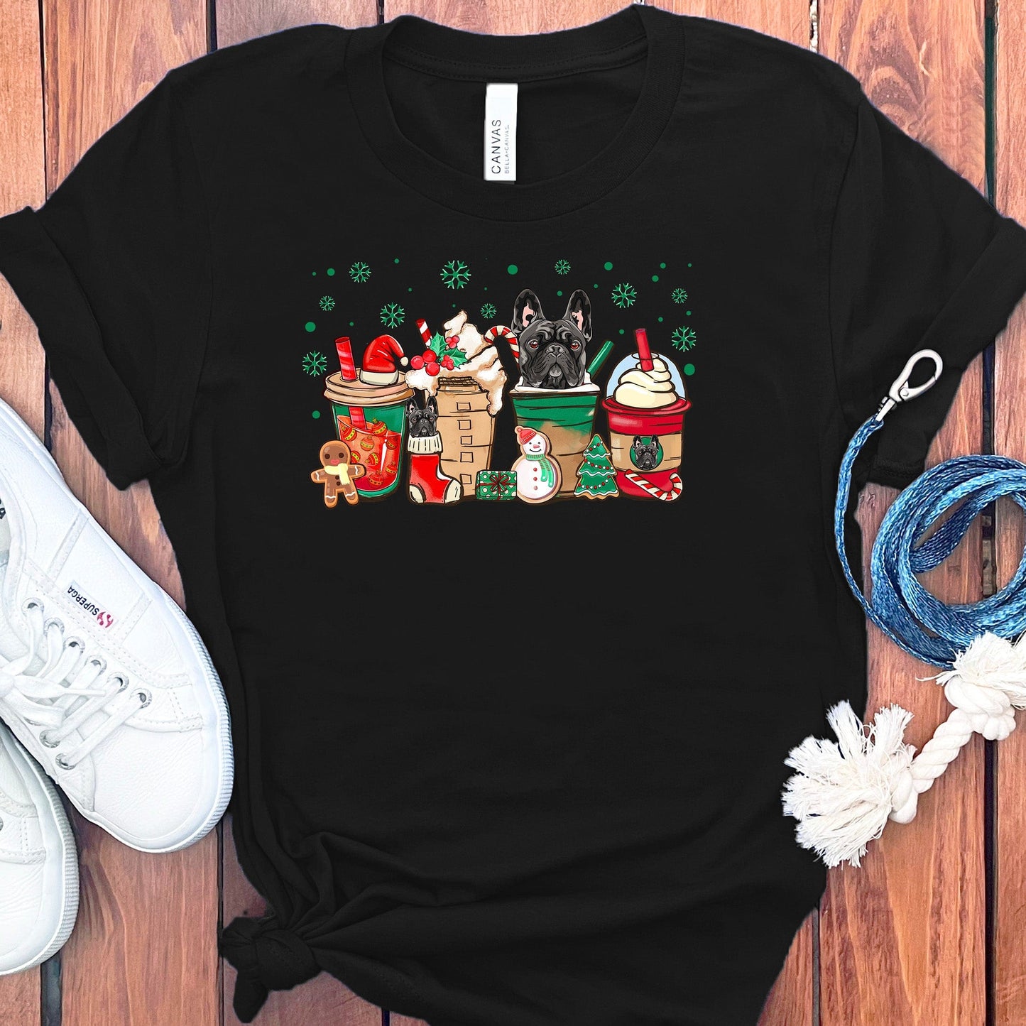 CHRISTMAS FRENCH BULLDOGS COFFEE T-SHIRT