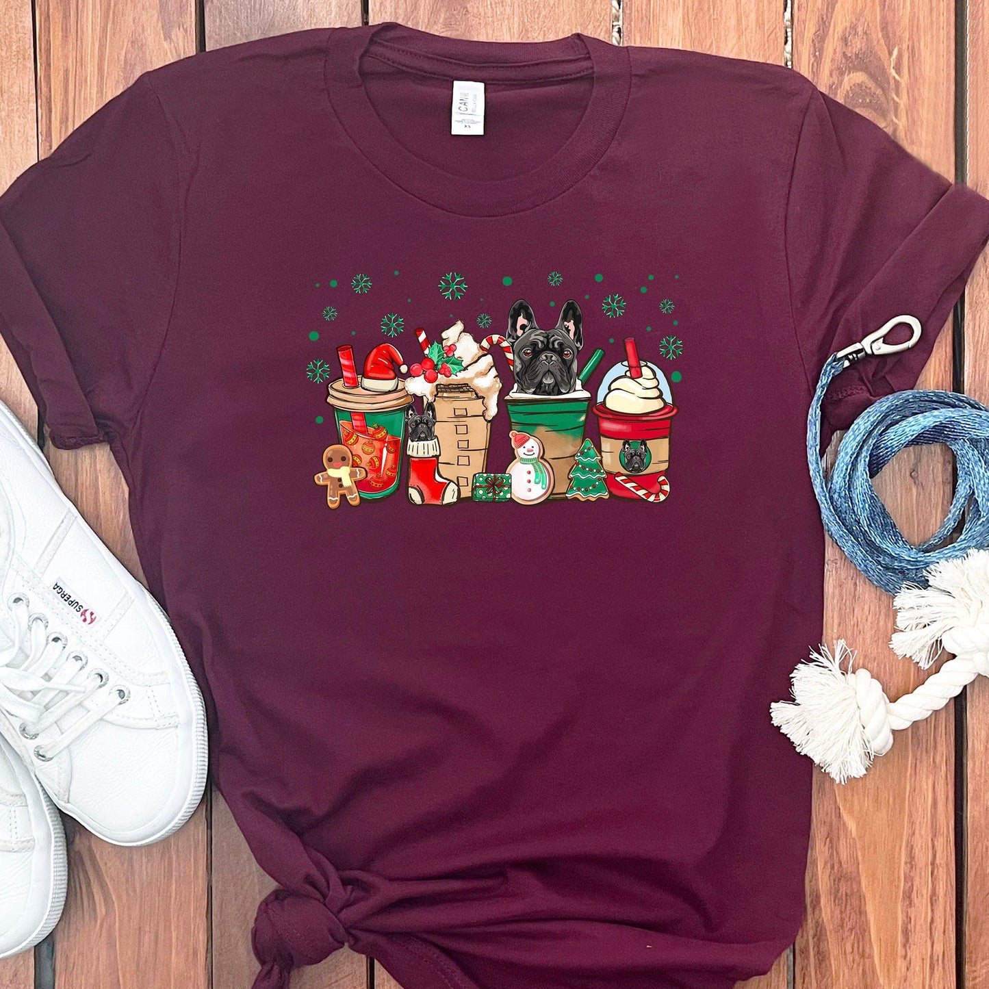 CHRISTMAS FRENCH BULLDOGS COFFEE T-SHIRT