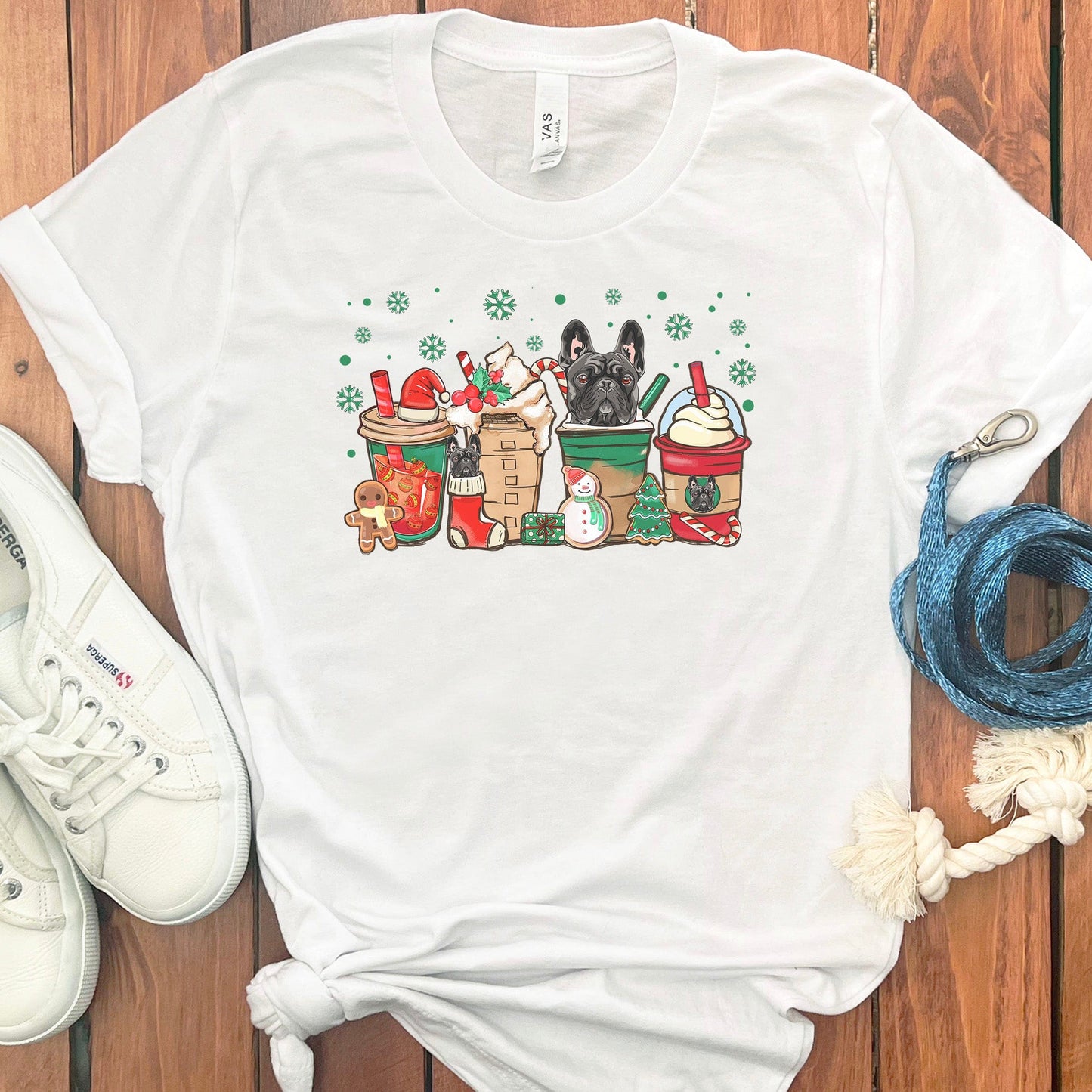 CHRISTMAS FRENCH BULLDOGS COFFEE T-SHIRT
