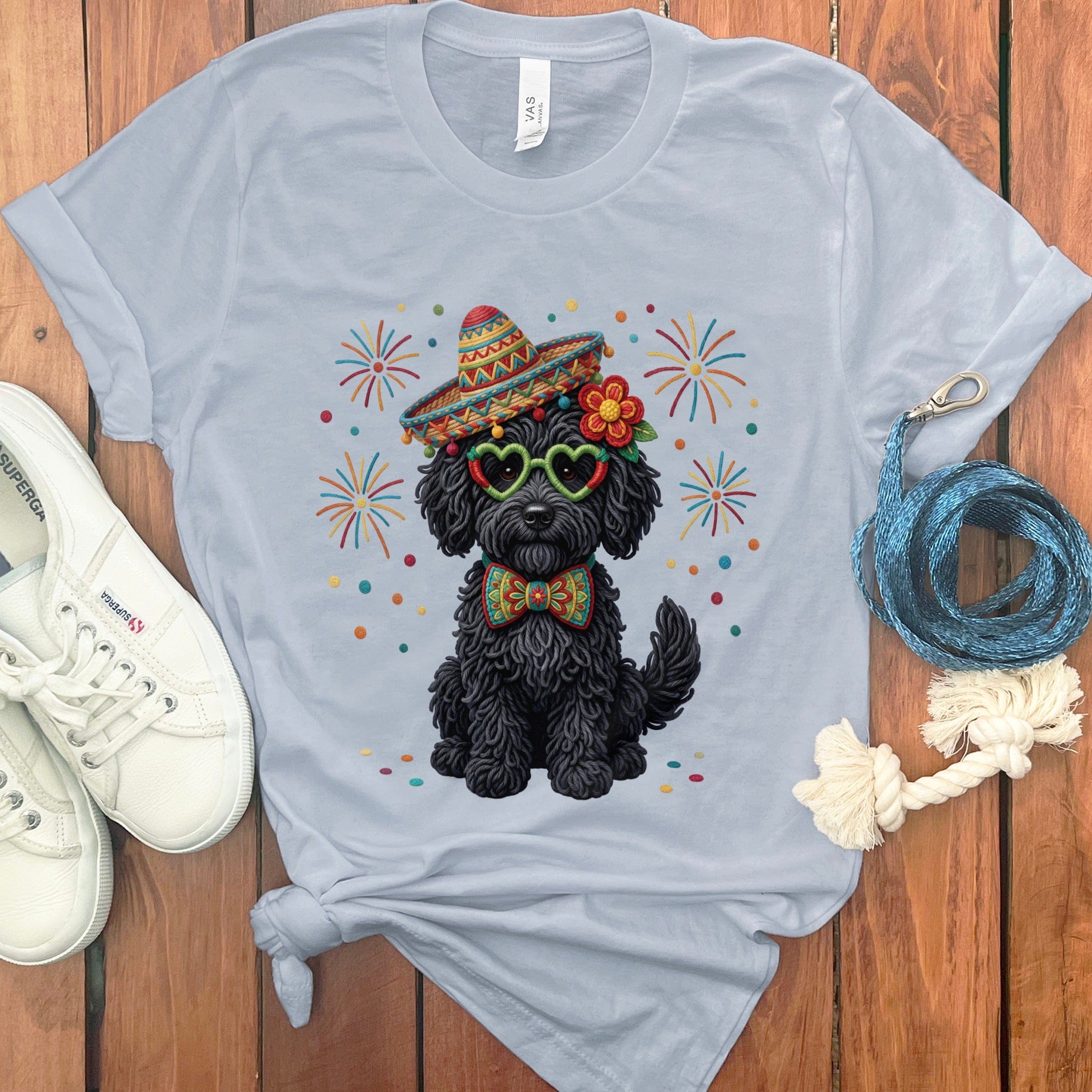 Cinco Black Goldendoodle T-Shirt in Light Blue / M by Puppy Jo