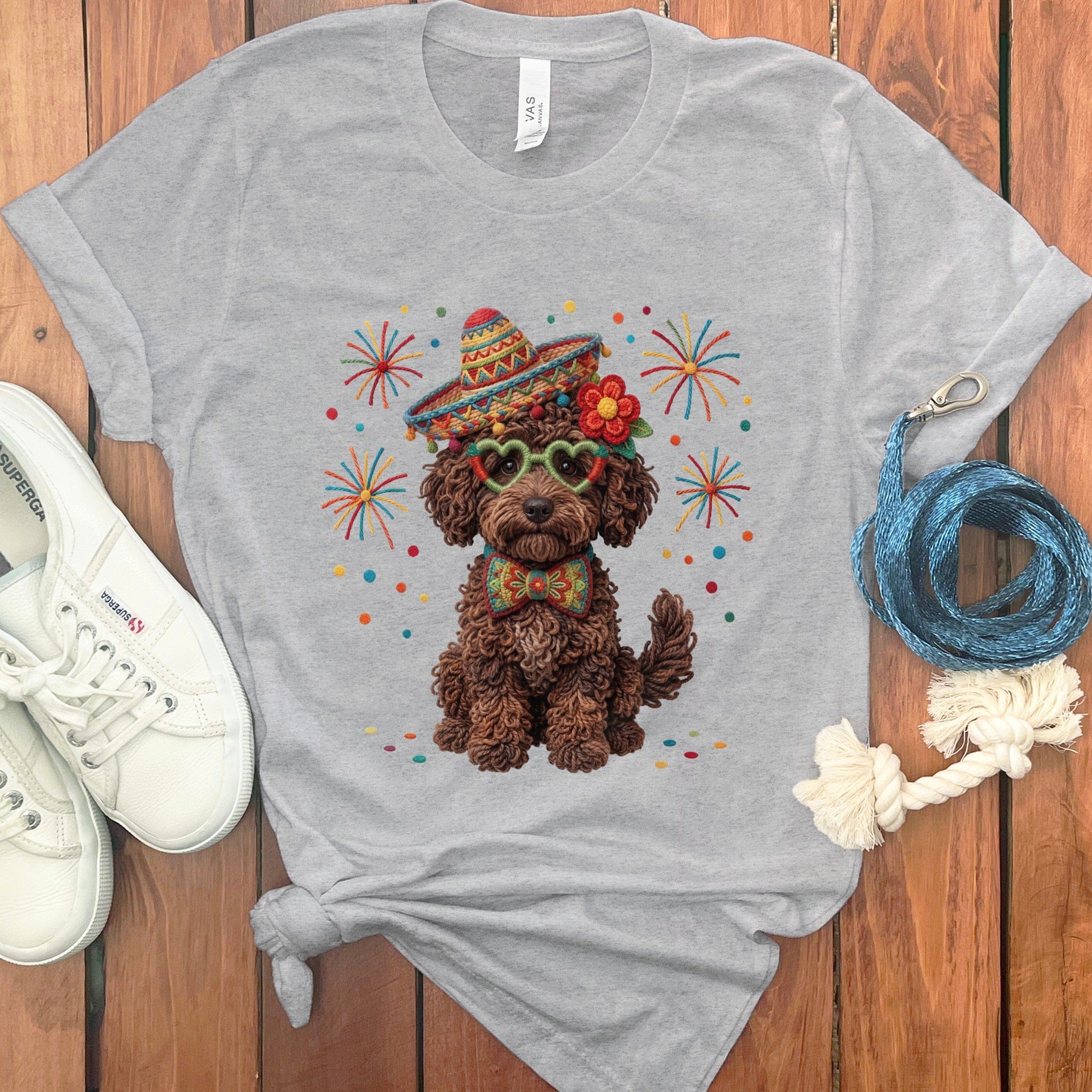 Cinco Chocolate Goldendoodle T-Shirt in Athletic Heather / S by Puppy Jo