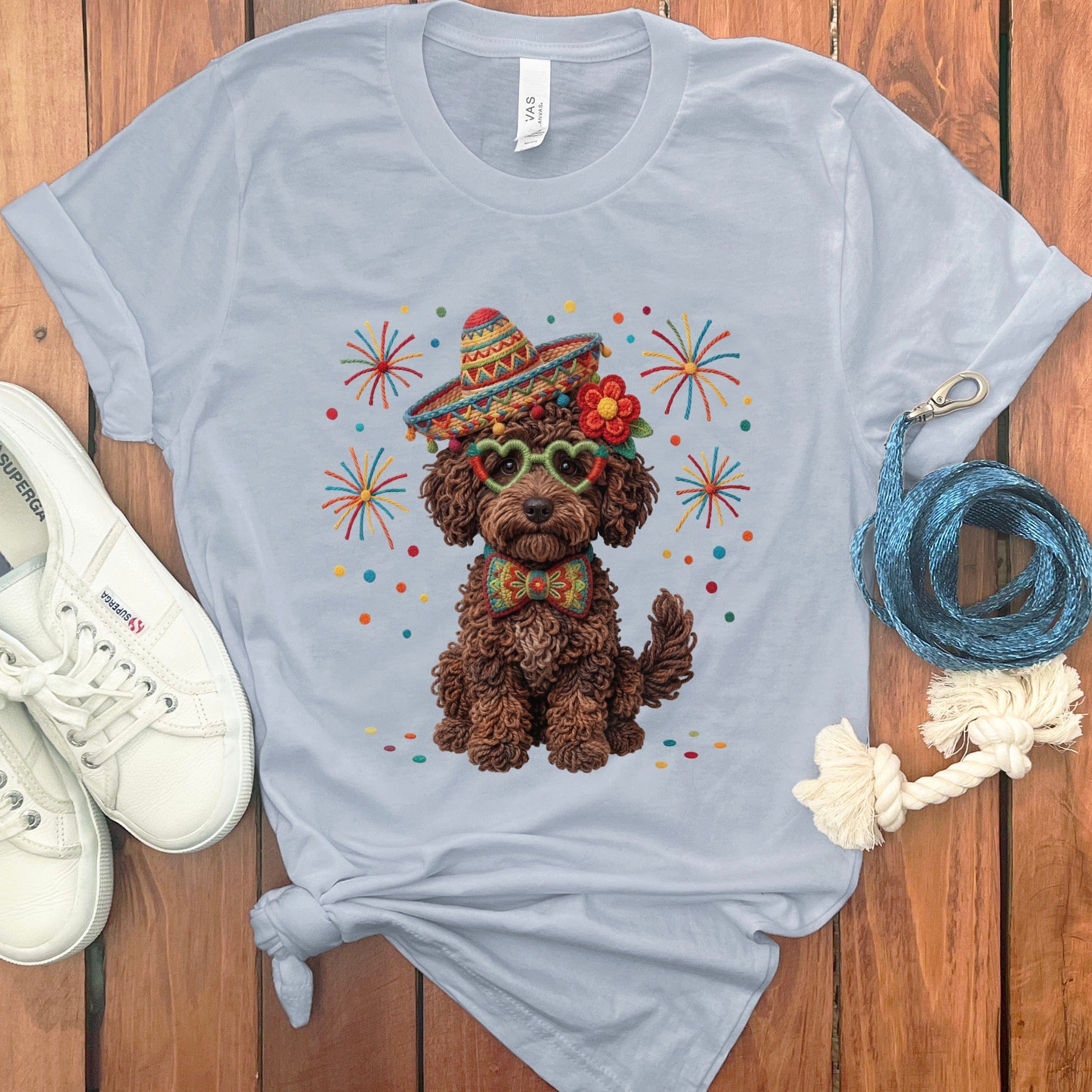 Cinco Chocolate Goldendoodle T-Shirt in Light Blue / M by Puppy Jo
