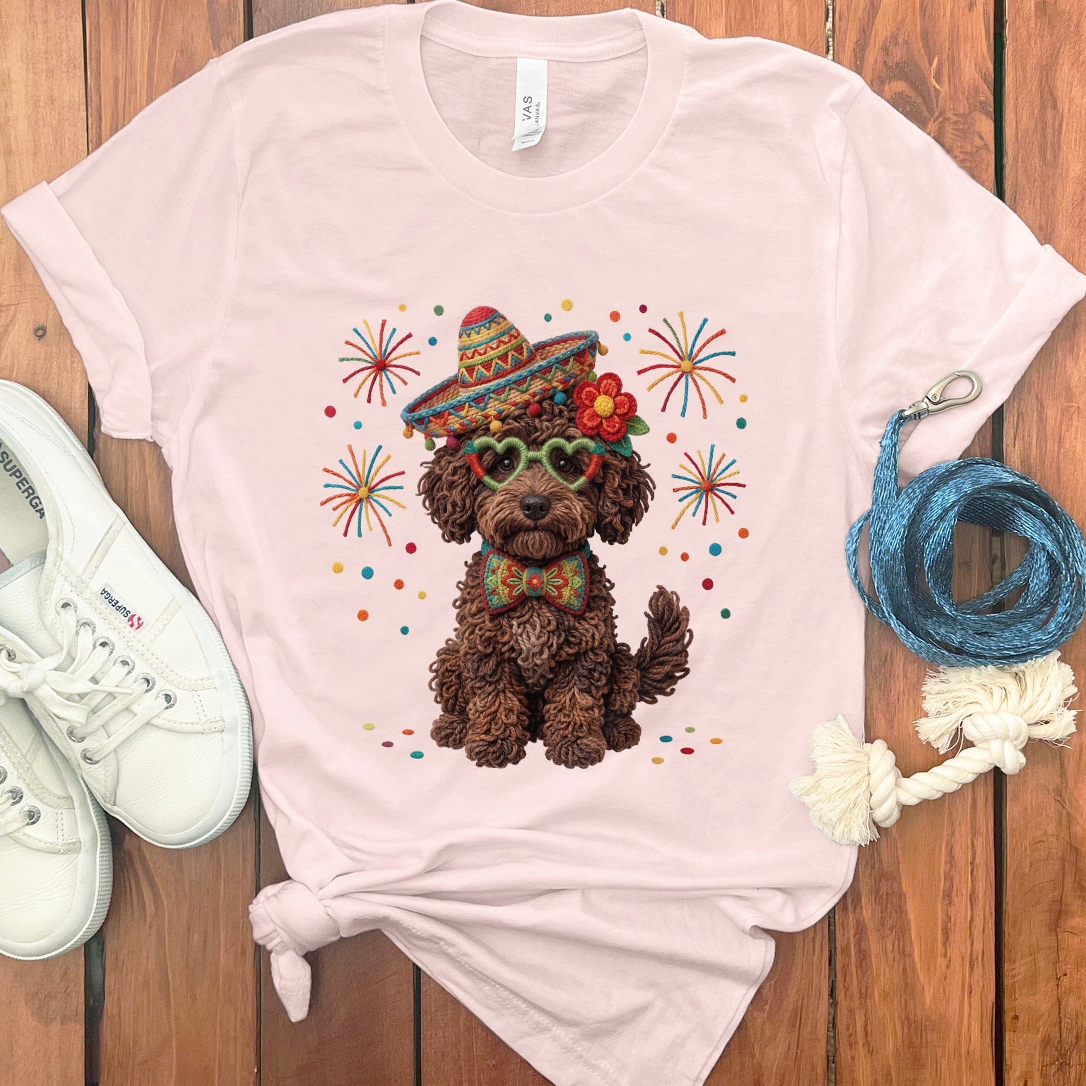 Cinco Chocolate Goldendoodle T-Shirt in Soft Pink / S by Puppy Jo
