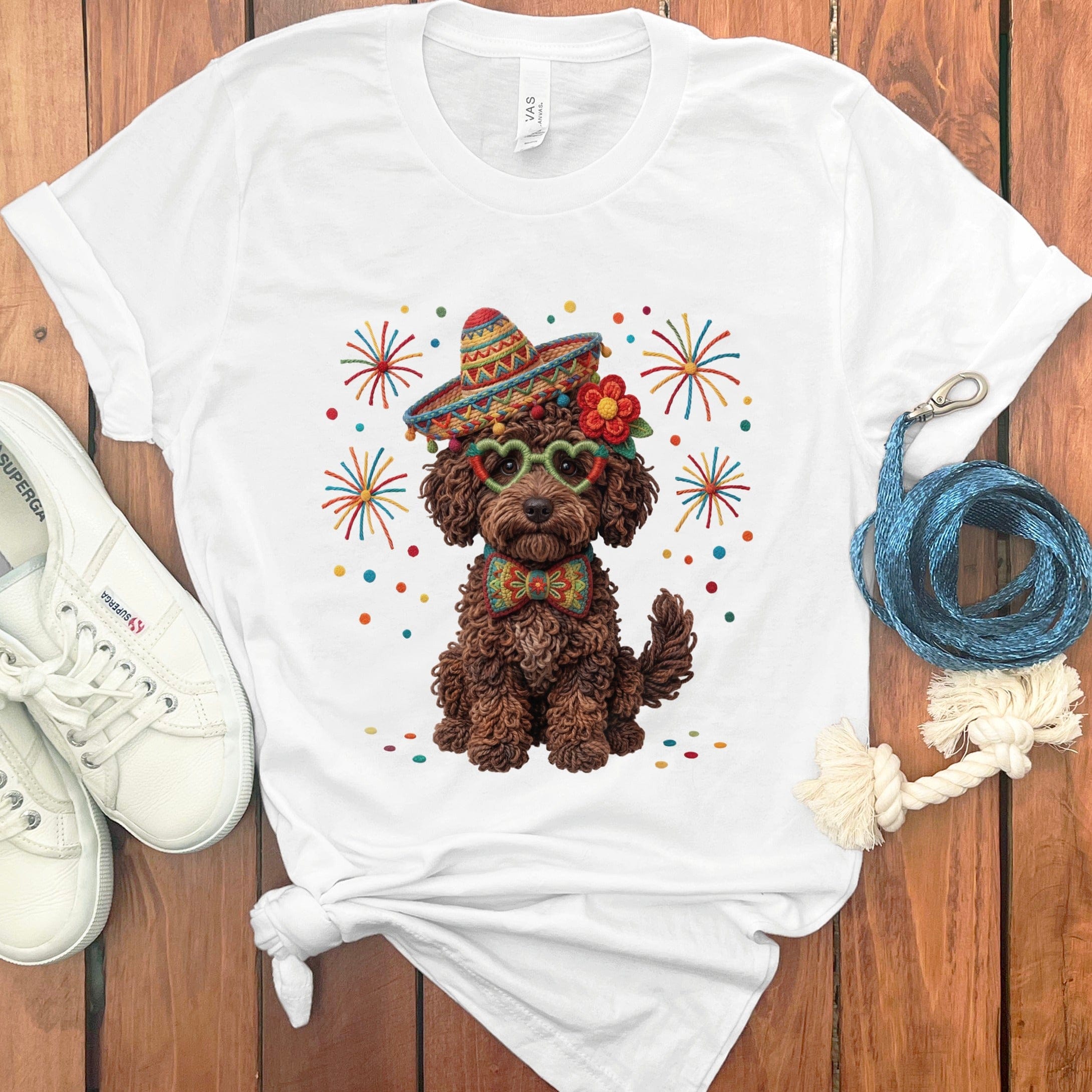 Cinco Chocolate Goldendoodle T-Shirt in White / S by Puppy Jo