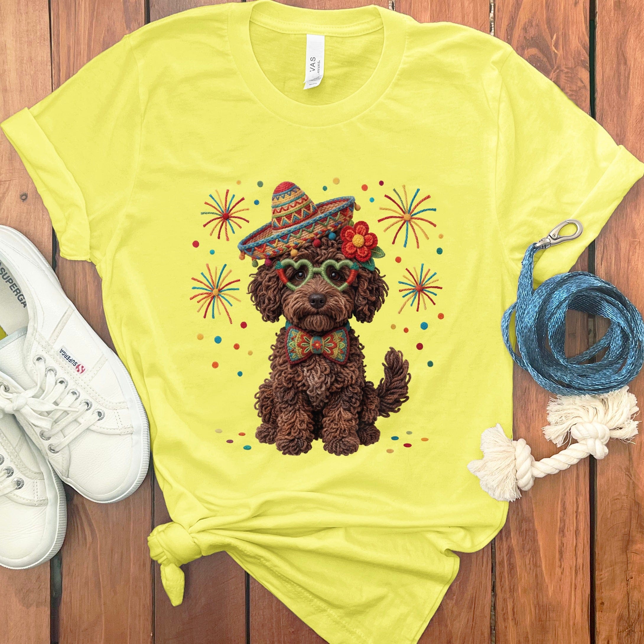 Cinco Chocolate Goldendoodle T-Shirt in Yellow / S by Puppy Jo