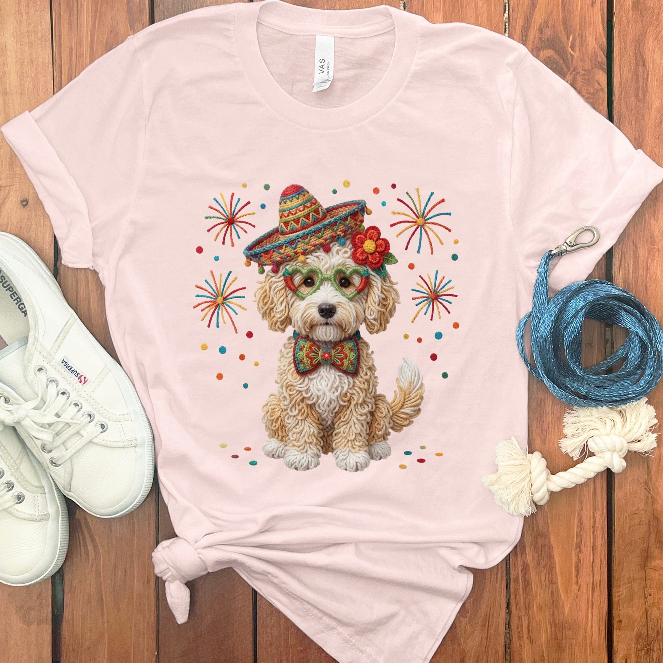 Cinco Cream Goldendoodle T-Shirt in Soft Pink / S by Puppy Jo