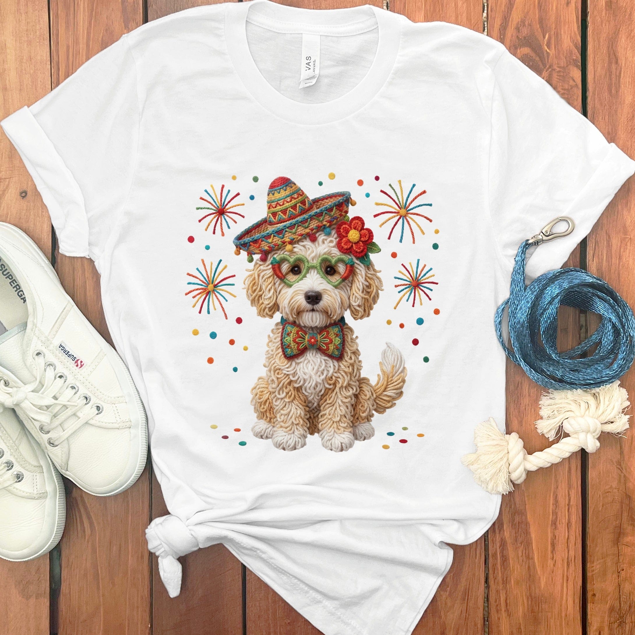 Cinco Cream Goldendoodle T-Shirt in White / S by Puppy Jo