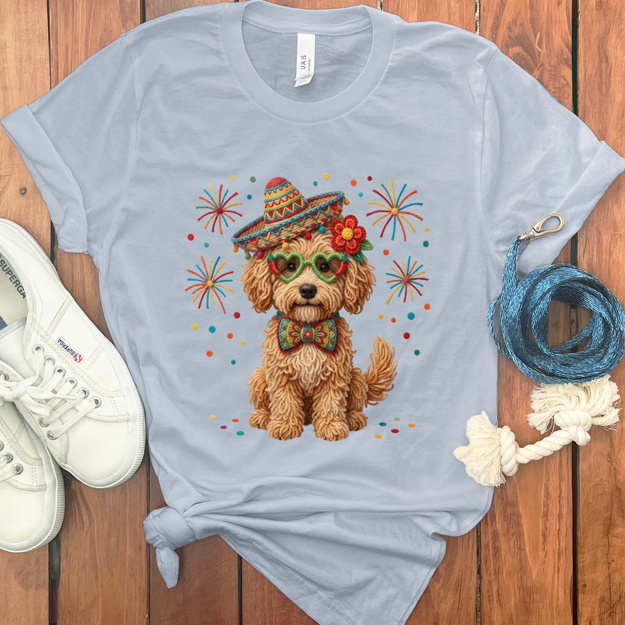 Cinco Golden Goldendoodle T-Shirt in Light Blue / M by Puppy Jo