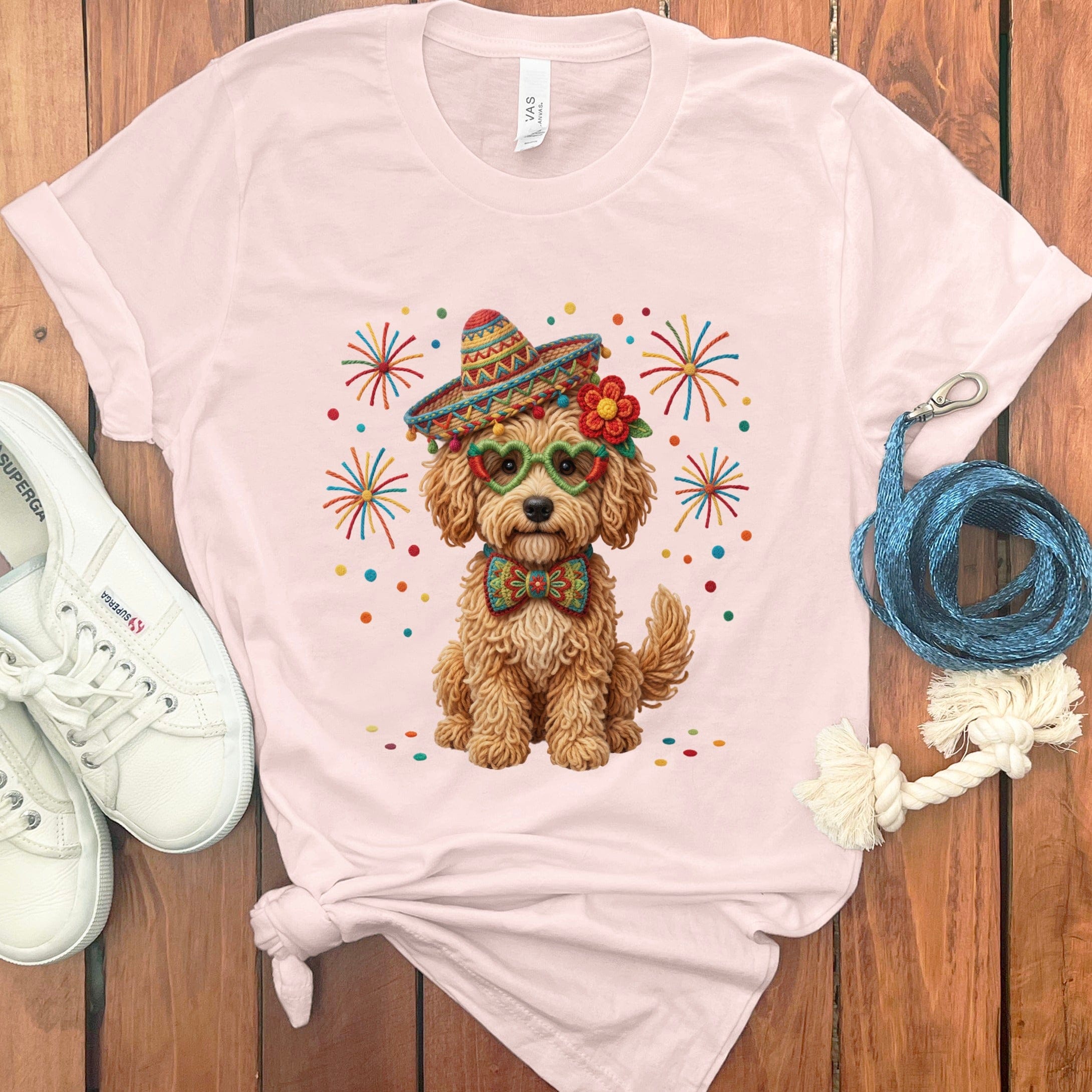 Cinco Golden Goldendoodle T-Shirt in Soft Pink / S by Puppy Jo