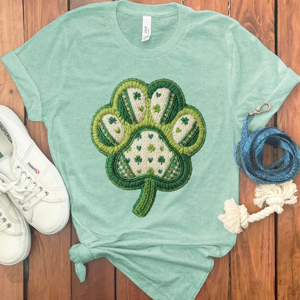 Clover Paw T-Shirt in Heather Mint / M by Puppy Jo