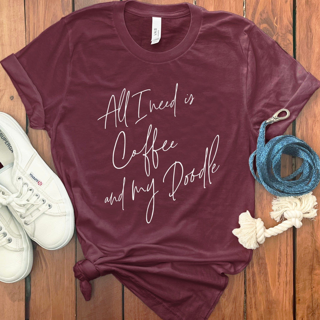 Coffee and My Doodle T-Shirt in Maroon / S by Puppy Jo