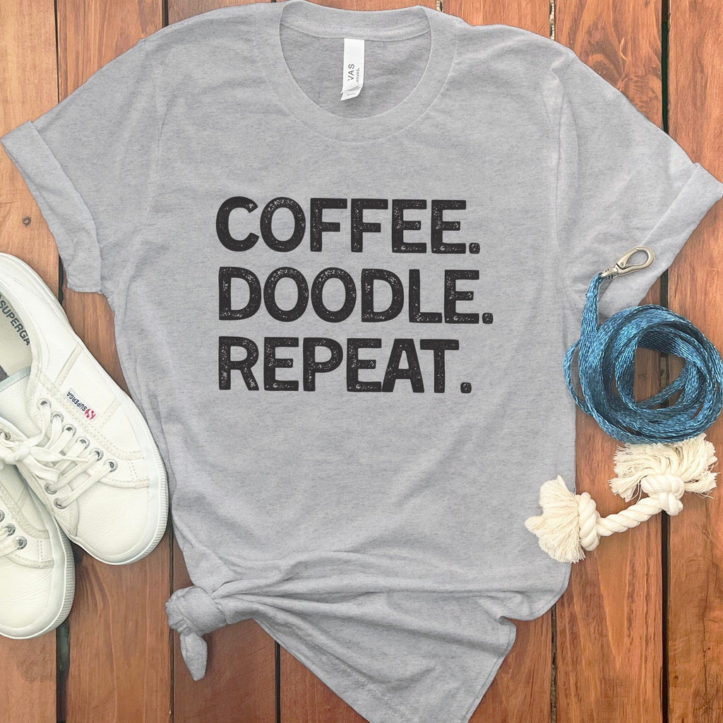 Coffee Doodle Repeat T-Shirt in Athletic Heather / S by Puppy Jo