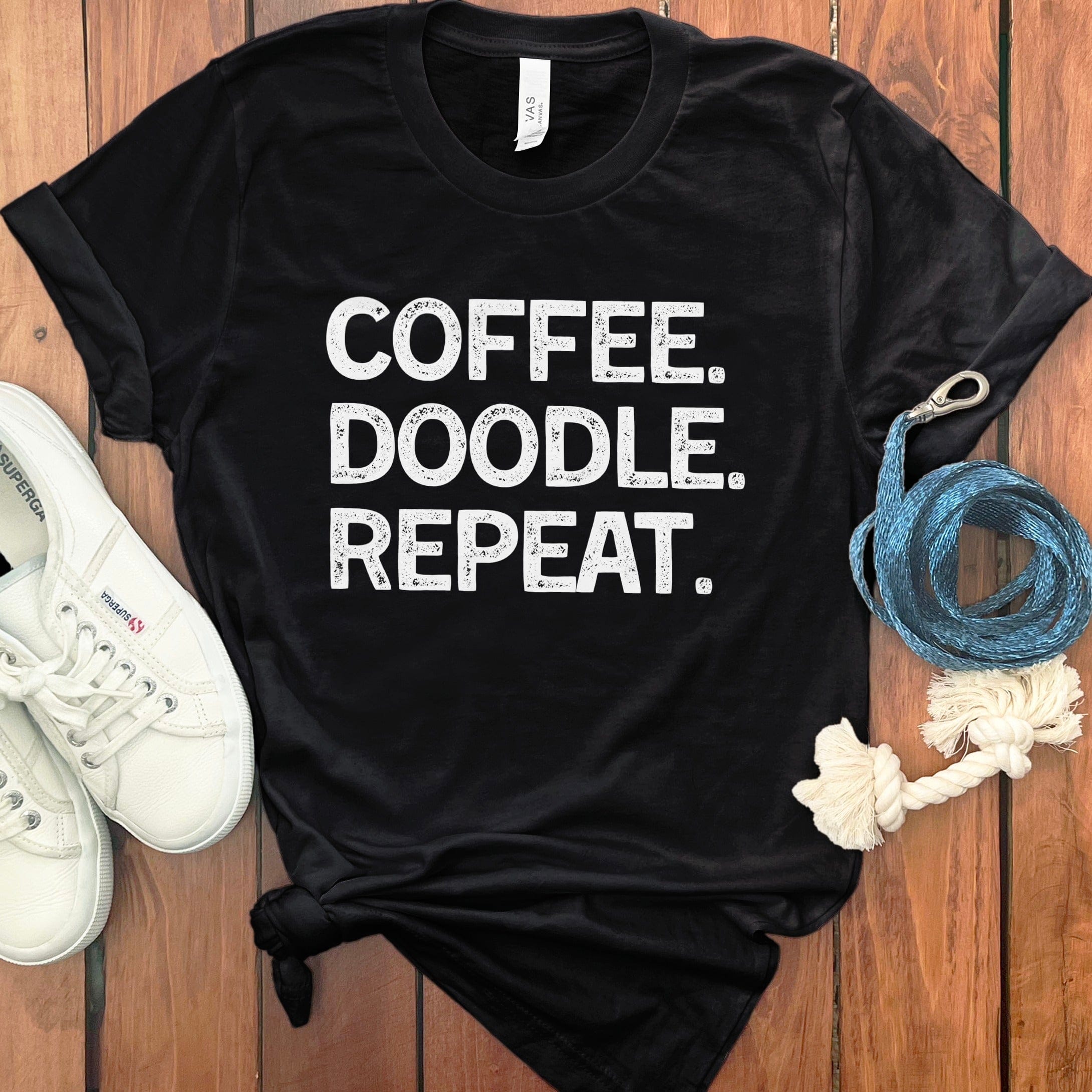Coffee Doodle Repeat T-Shirt in Black / S by Puppy Jo
