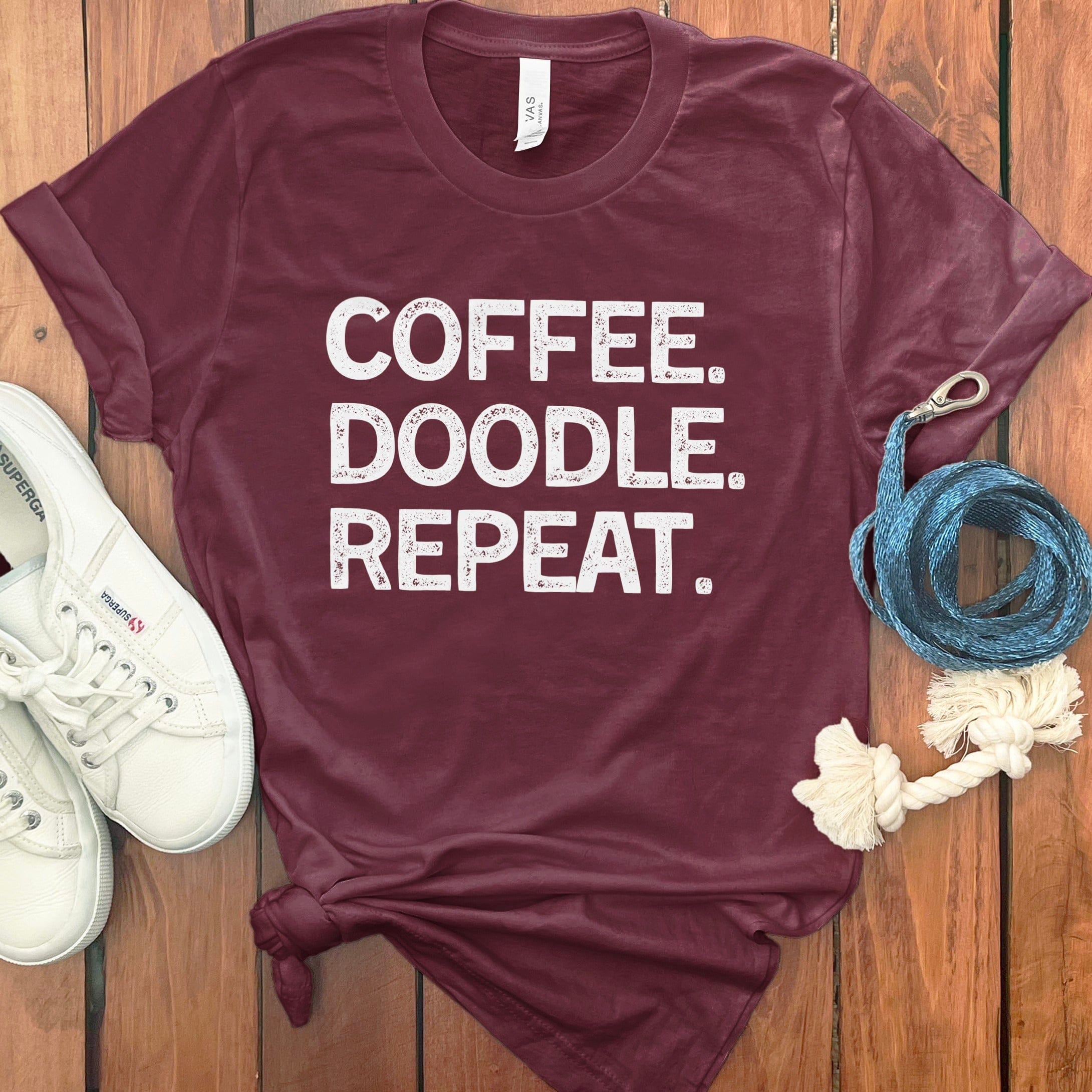Coffee Doodle Repeat T-Shirt in Maroon / S by Puppy Jo