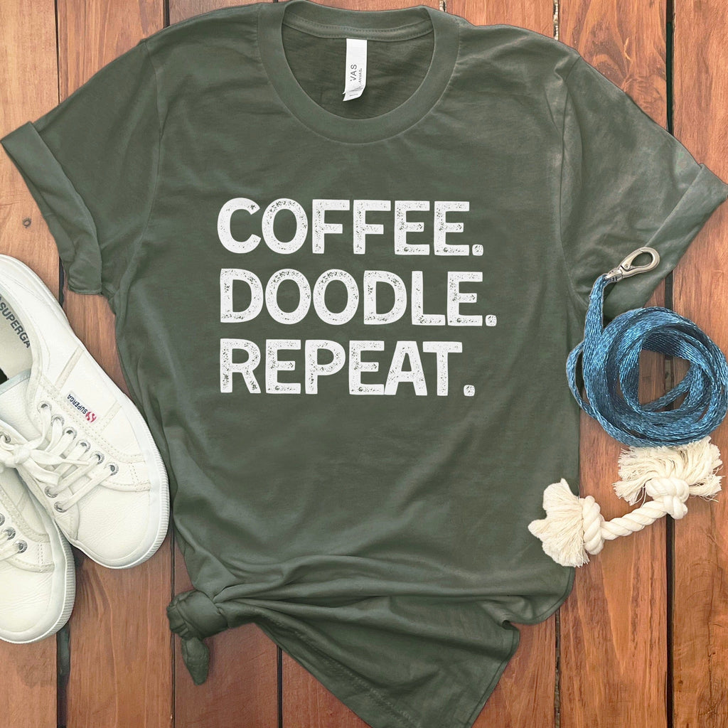 Coffee Doodle Repeat T-Shirt in Military Green / S by Puppy Jo