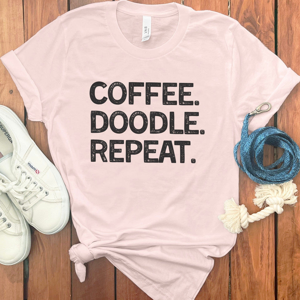 Coffee Doodle Repeat T-Shirt in Soft Pink / S by Puppy Jo