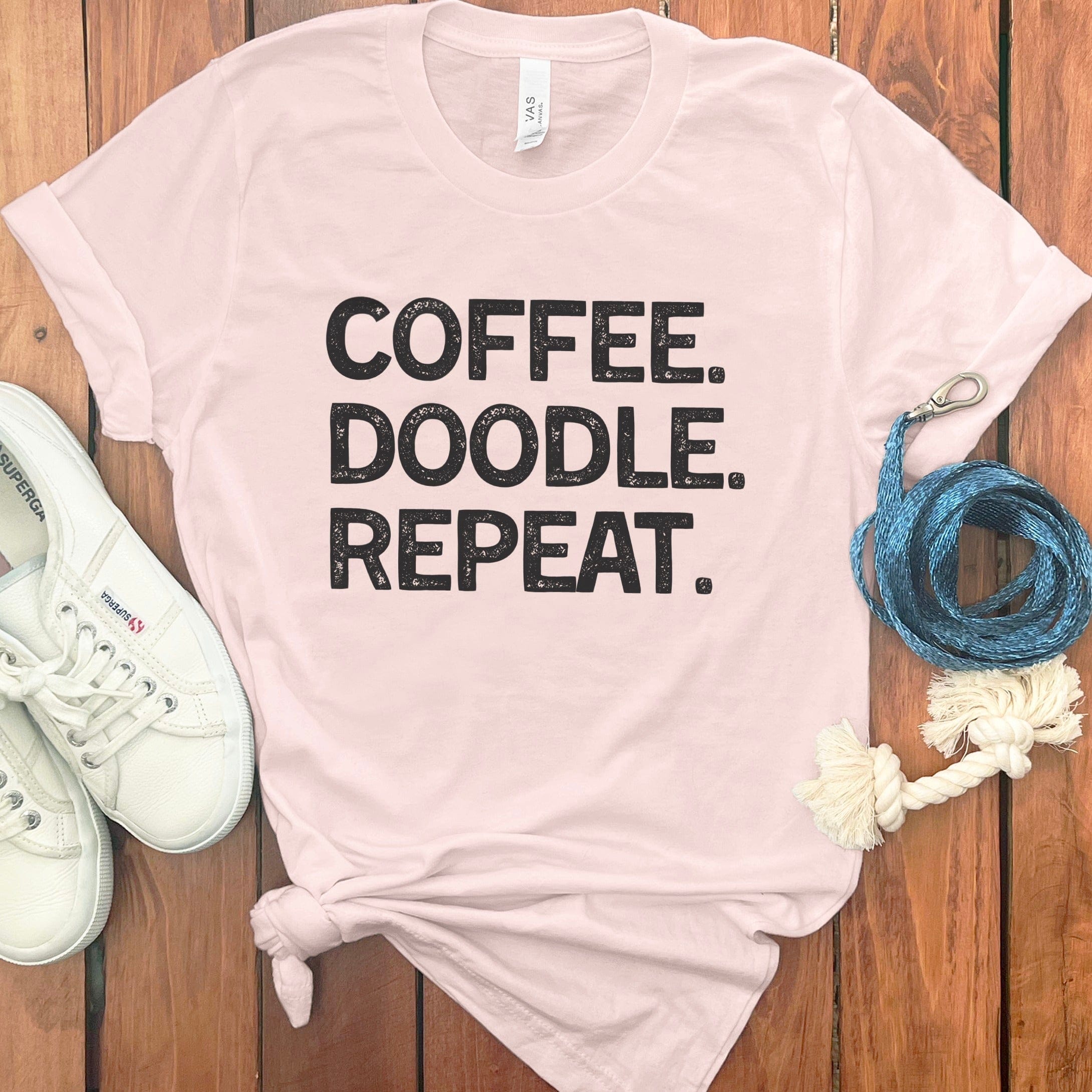 Coffee Doodle Repeat T-Shirt in Soft Pink / S by Puppy Jo