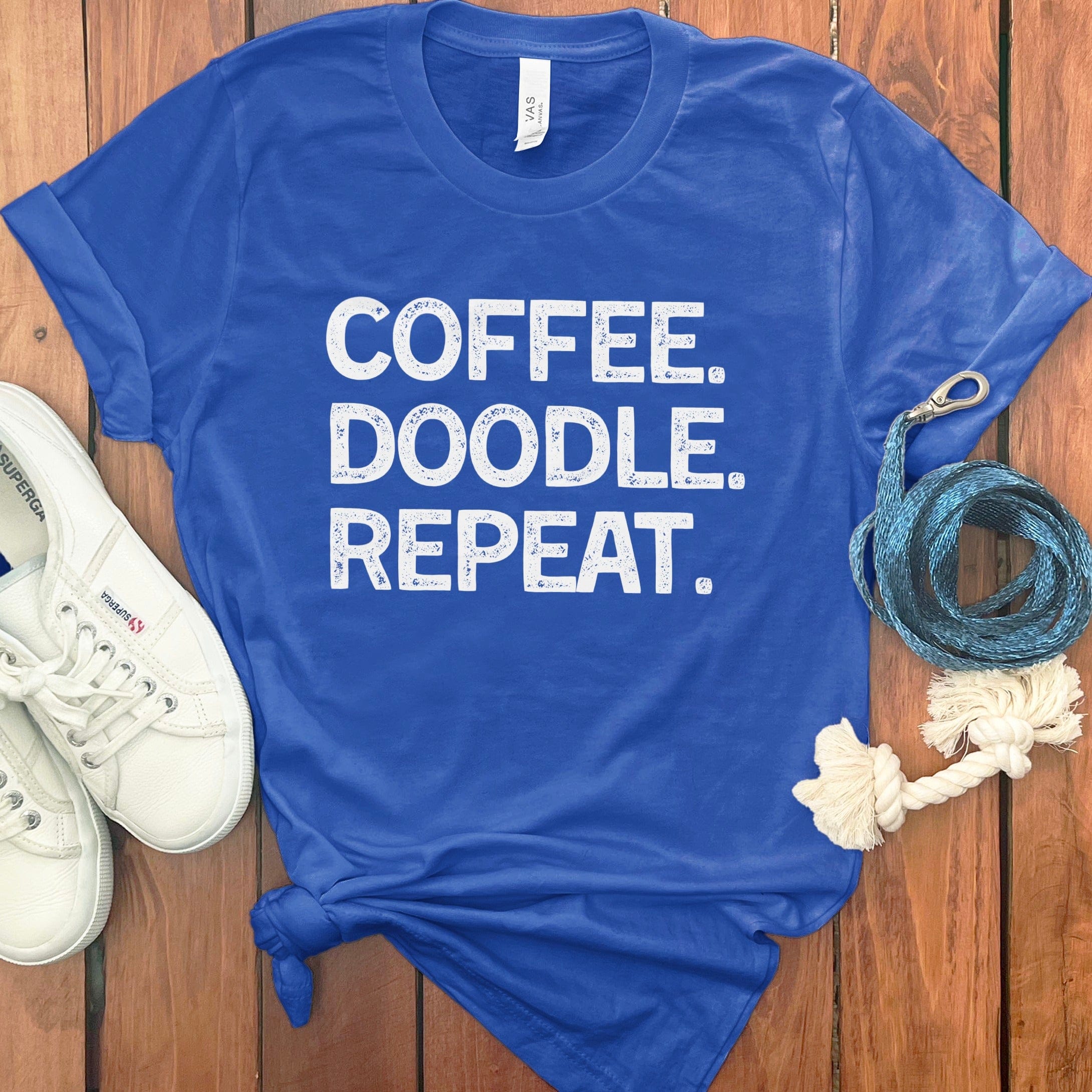 Coffee Doodle Repeat T-Shirt in True Royal / S by Puppy Jo