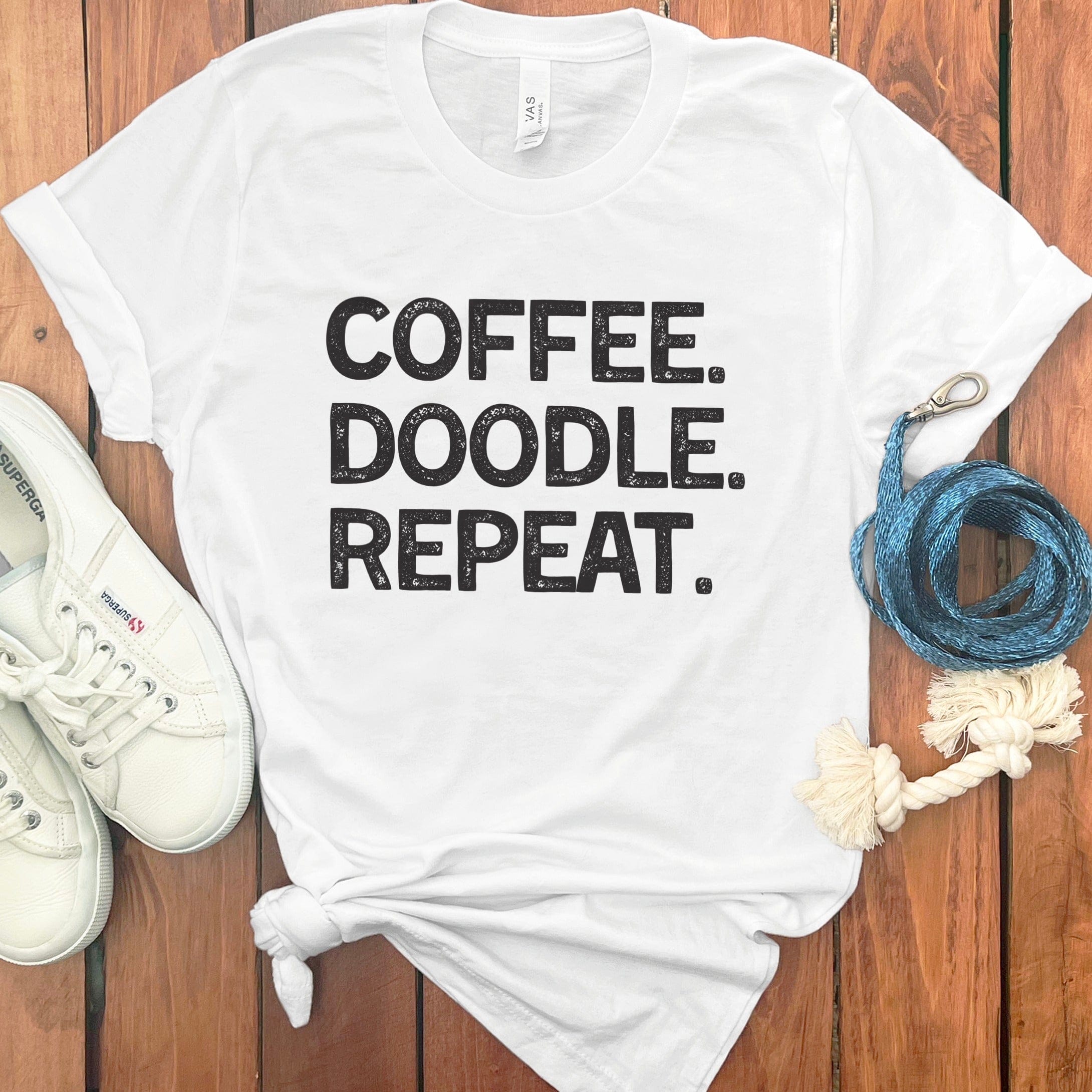 Coffee Doodle Repeat T-Shirt in White / S by Puppy Jo