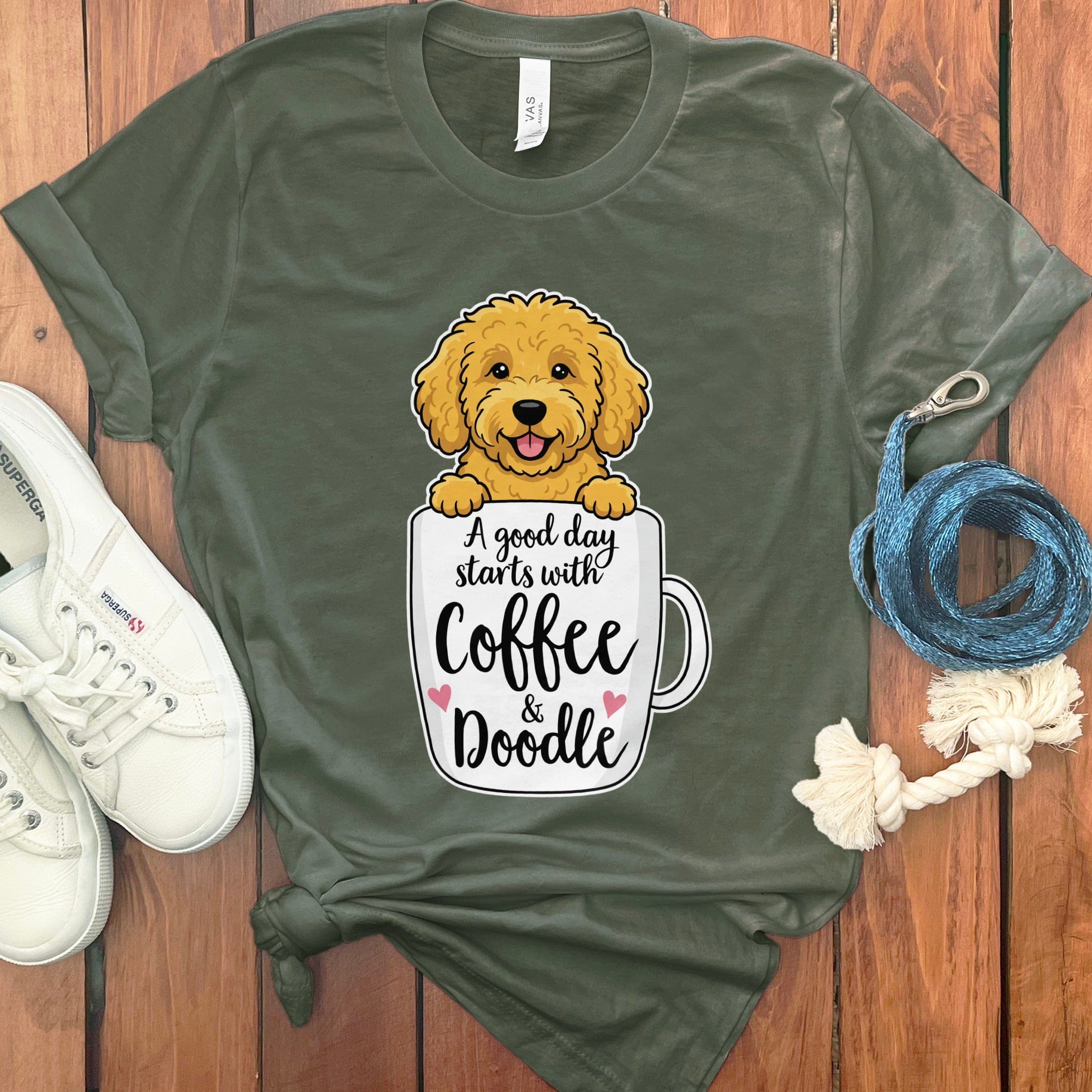 Coffee & Doodle T-Shirt in Military Green / S by Puppy Jo