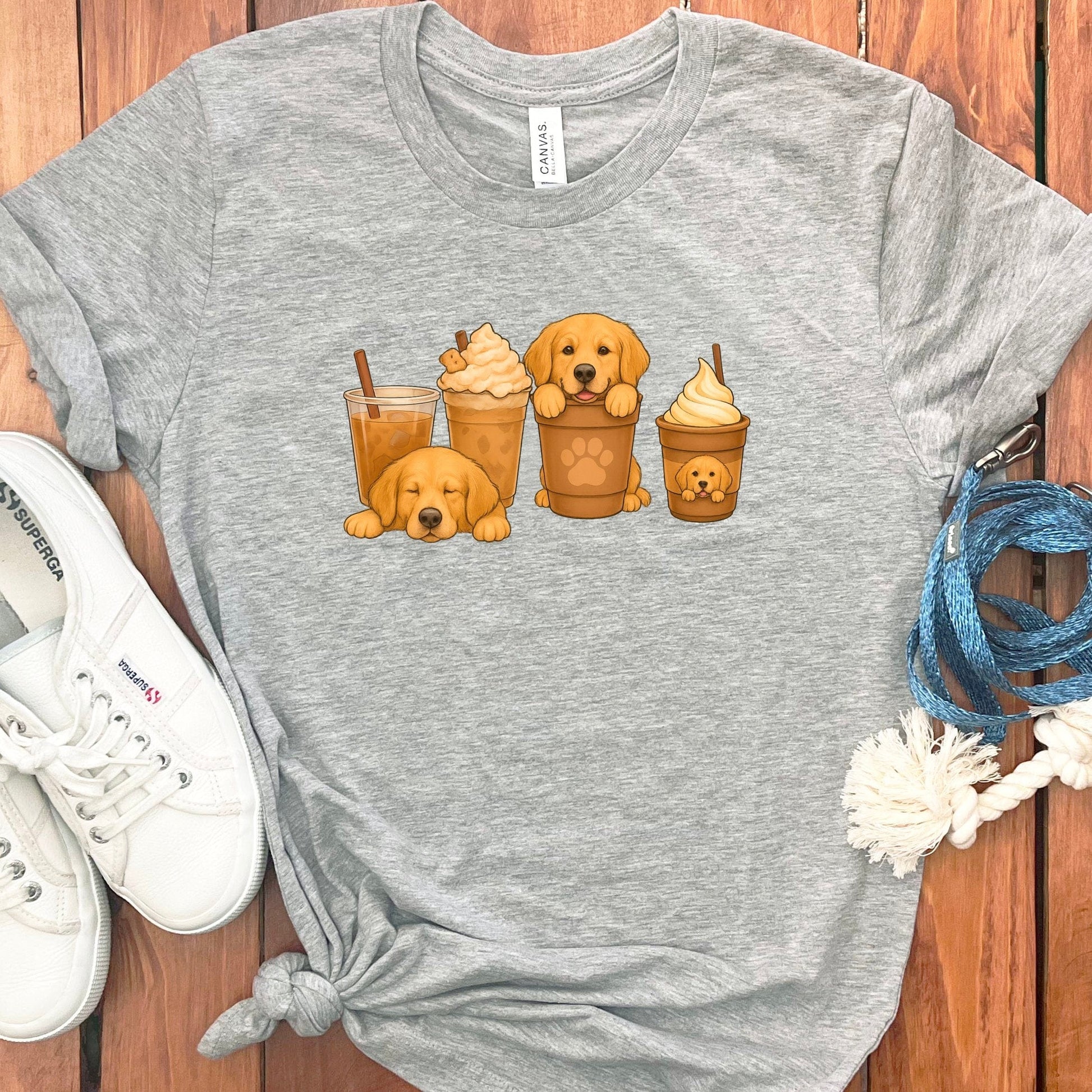 Adorable Puppies With Coffee Graphic Grey T-Shirt product type