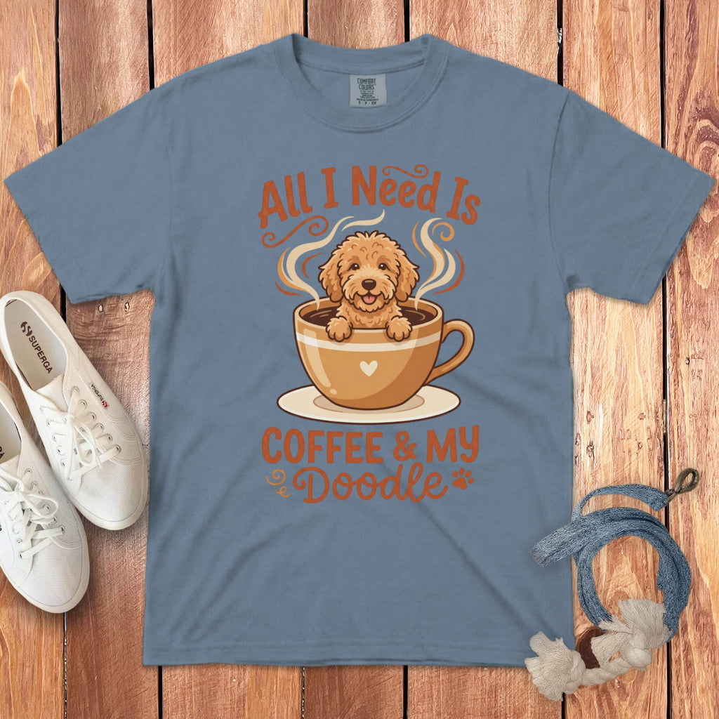 Coffee Need Doodle Signature T-Shirt in Blue Jean / S by Puppy Jo