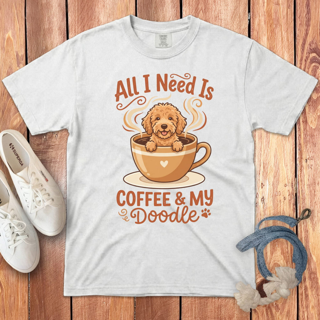 Coffee Need Doodle Signature T-Shirt in White / S by Puppy Jo