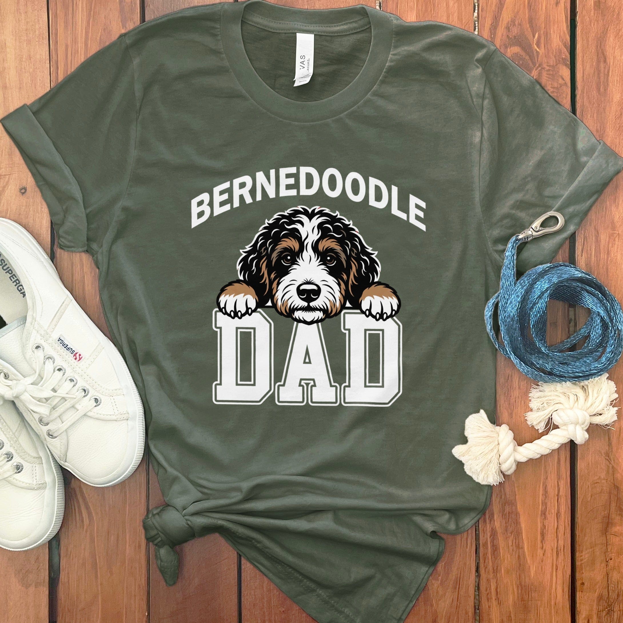Collegiate Bernedoodle Dad T-Shirt in Military Green / S by Puppy Jo