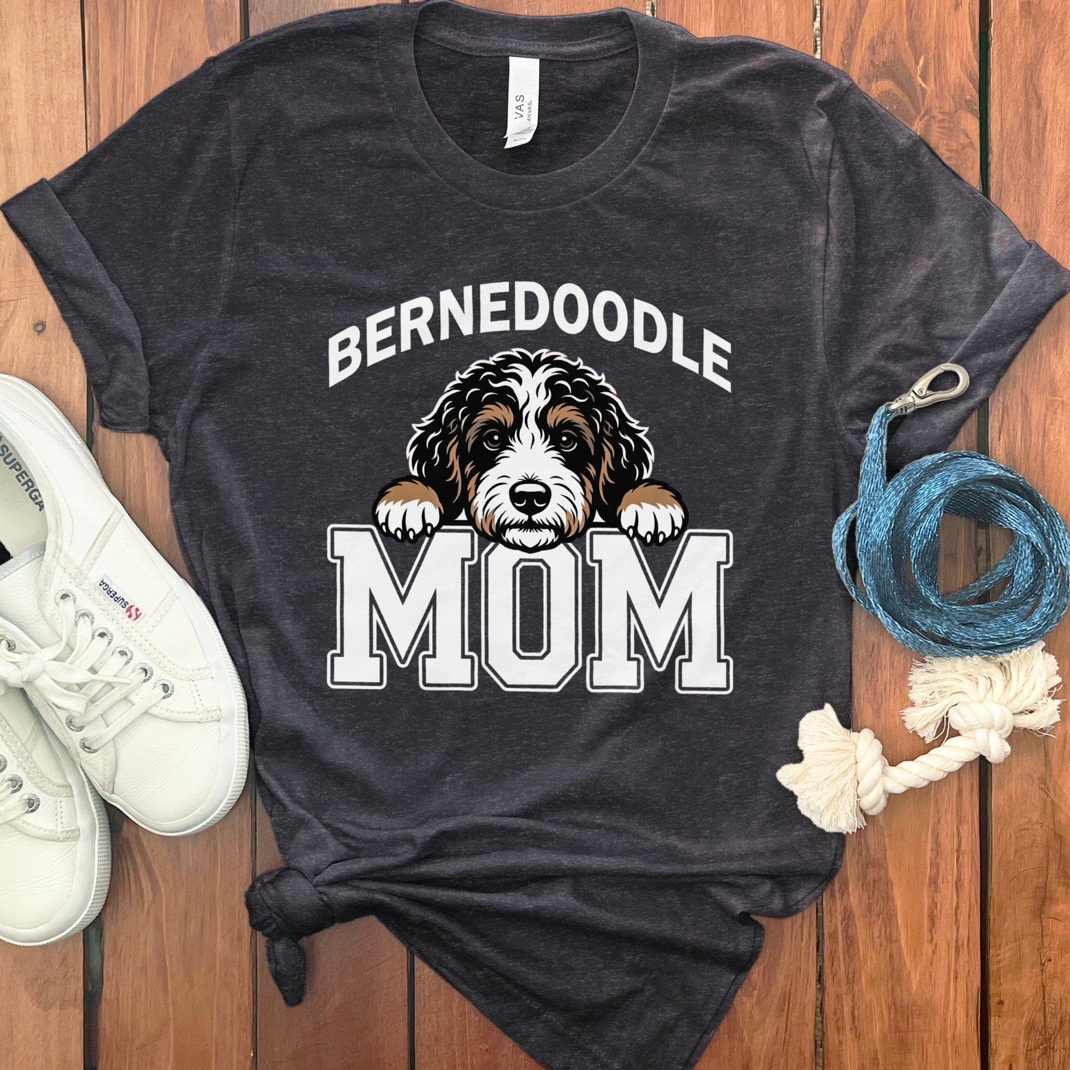 Collegiate Bernedoodle Mom T-Shirt in Dark Grey Heather / S by Puppy Jo