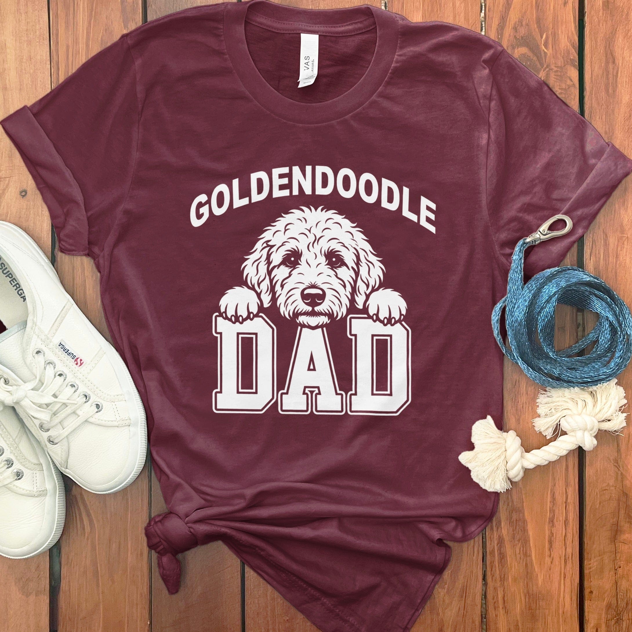 Collegiate Goldendoodle Dad T-Shirt in Maroon / S by Puppy Jo