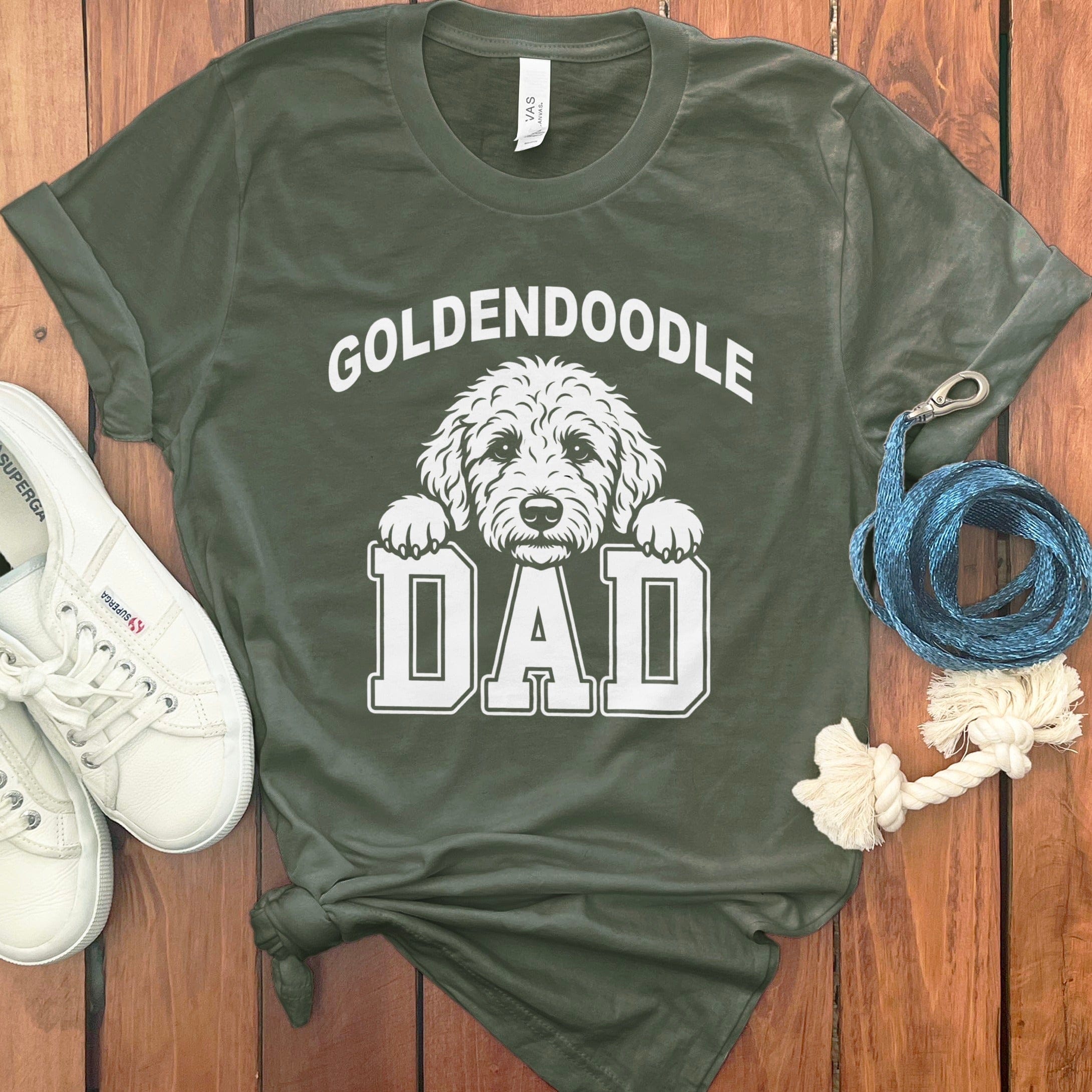 Collegiate Goldendoodle Dad T-Shirt in Military Green / S by Puppy Jo