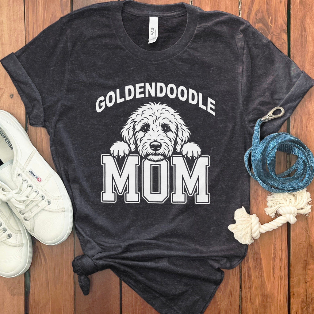 Collegiate Goldendoodle Mom T-Shirt in Dark Grey Heather / S by Puppy Jo